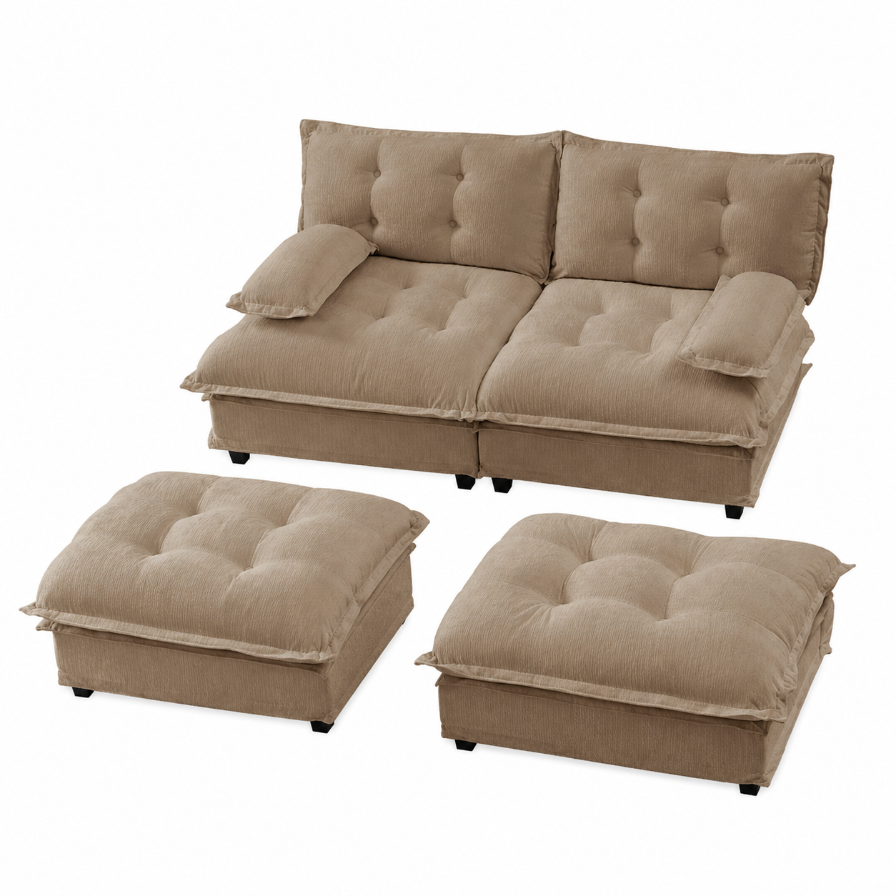 Chelsea 77" 4-Piece Cloud Tufted Chenille Modular Sofa Couch with Dual Ottomans