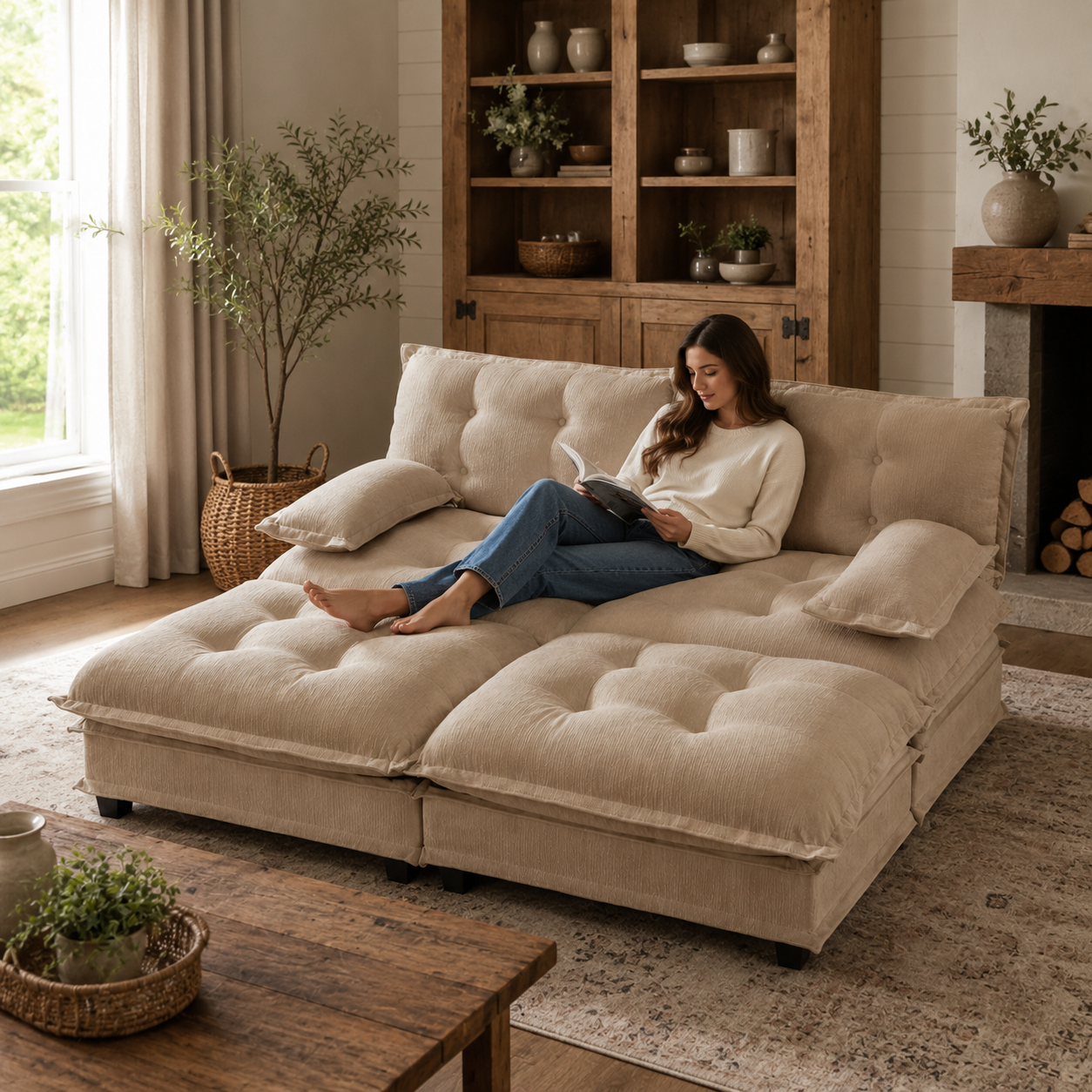 Chelsea 77" 4-Piece Cloud Tufted Chenille Modular Sofa Couch with Dual Ottomans