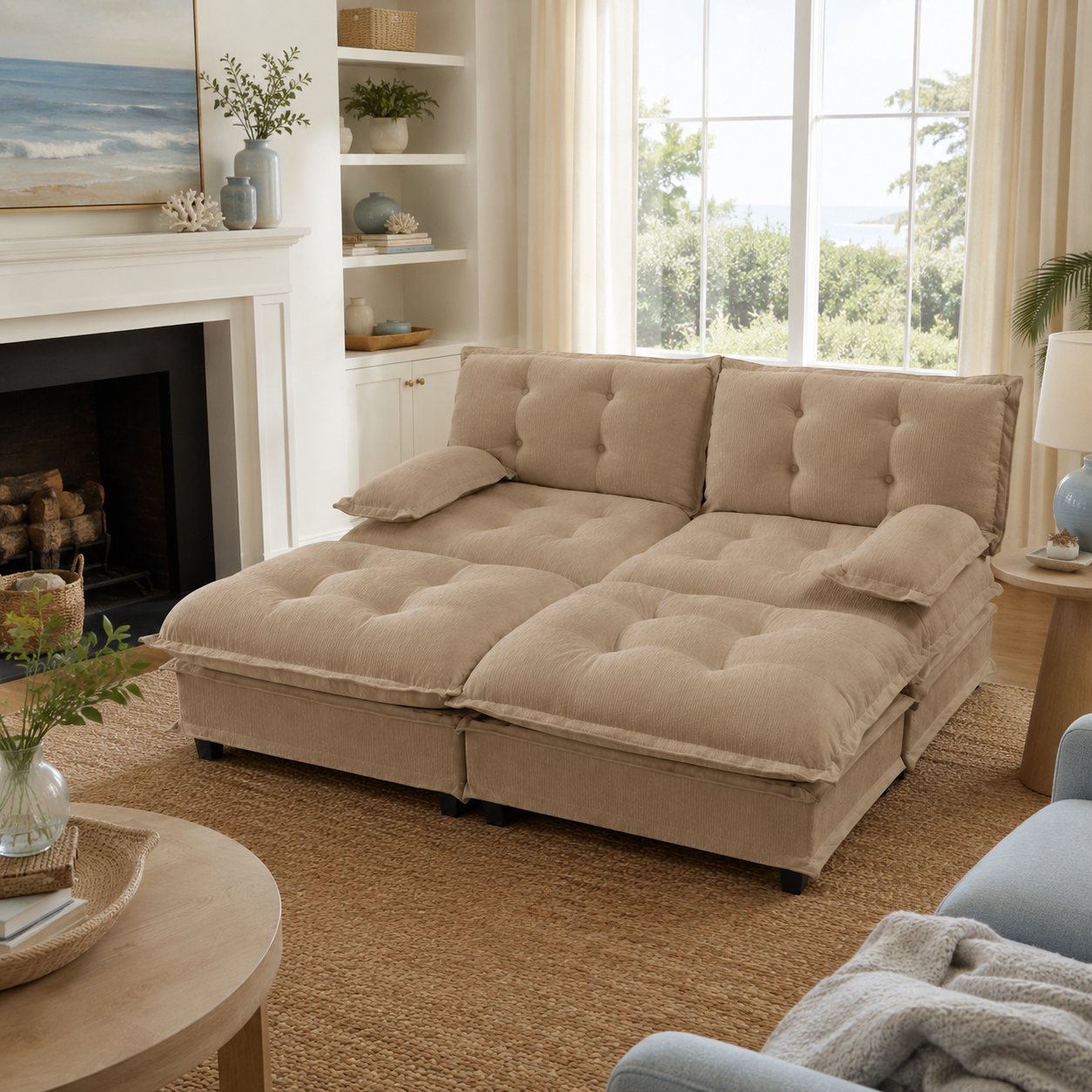 Chelsea 77" 4-Piece Cloud Tufted Chenille Modular Sofa Couch with Dual Ottomans