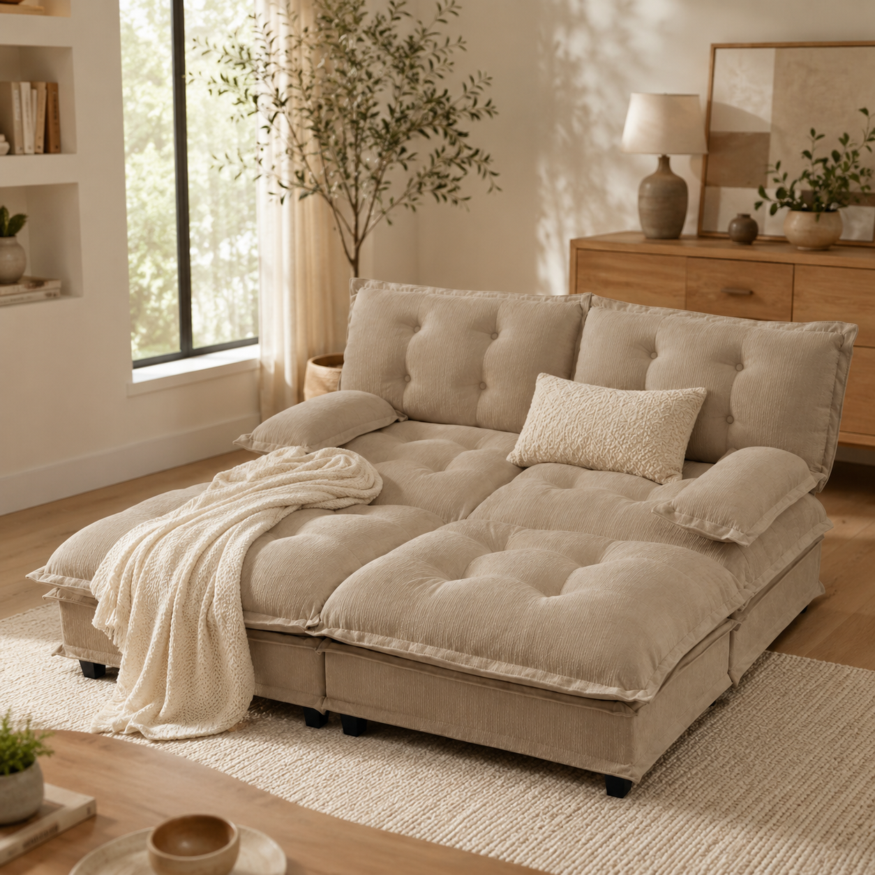 Chelsea 77" 4-Piece Cloud Tufted Chenille Modular Sofa Couch with Dual Ottomans
