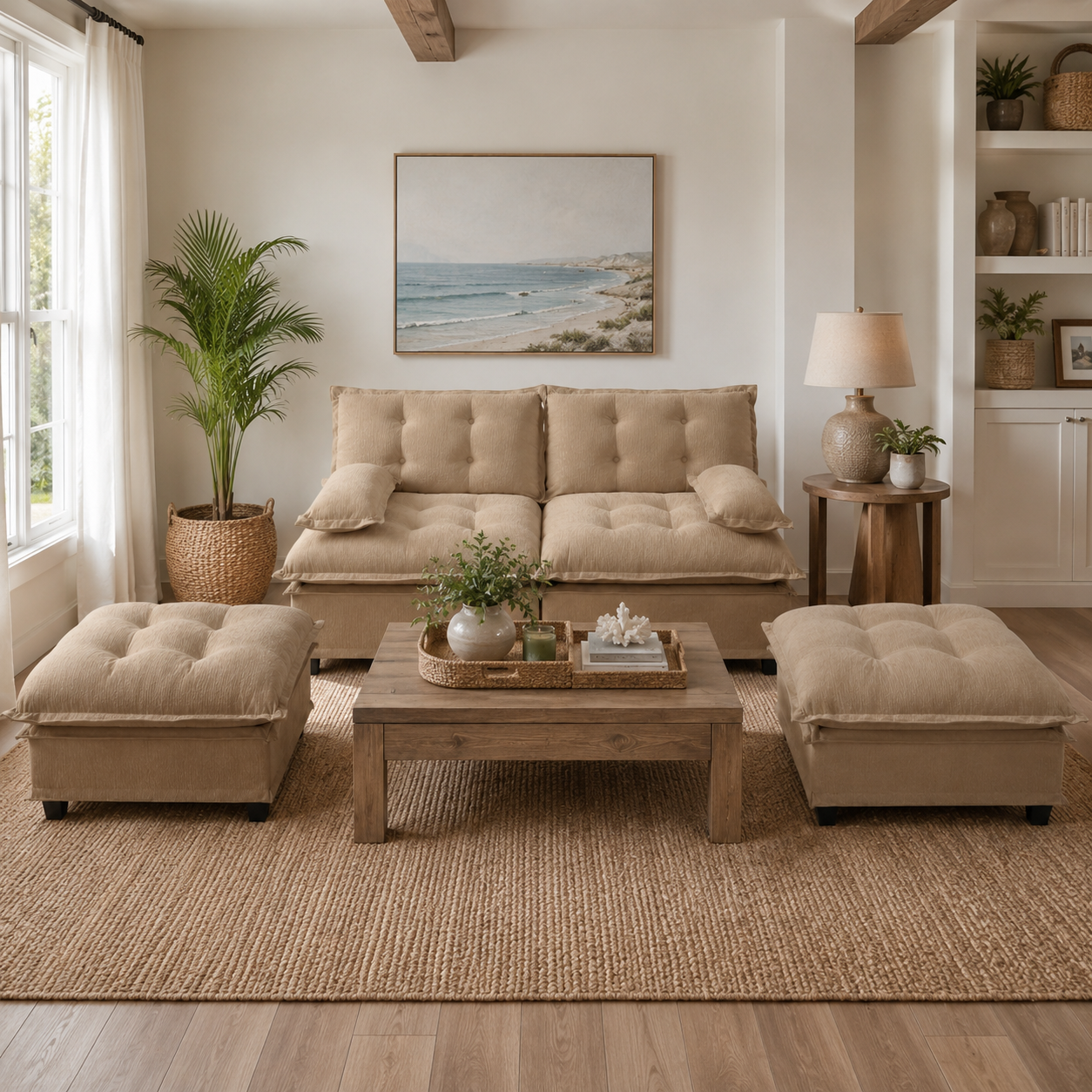 Chelsea 77" 4-Piece Cloud Tufted Chenille Modular Sofa Couch with Dual Ottomans