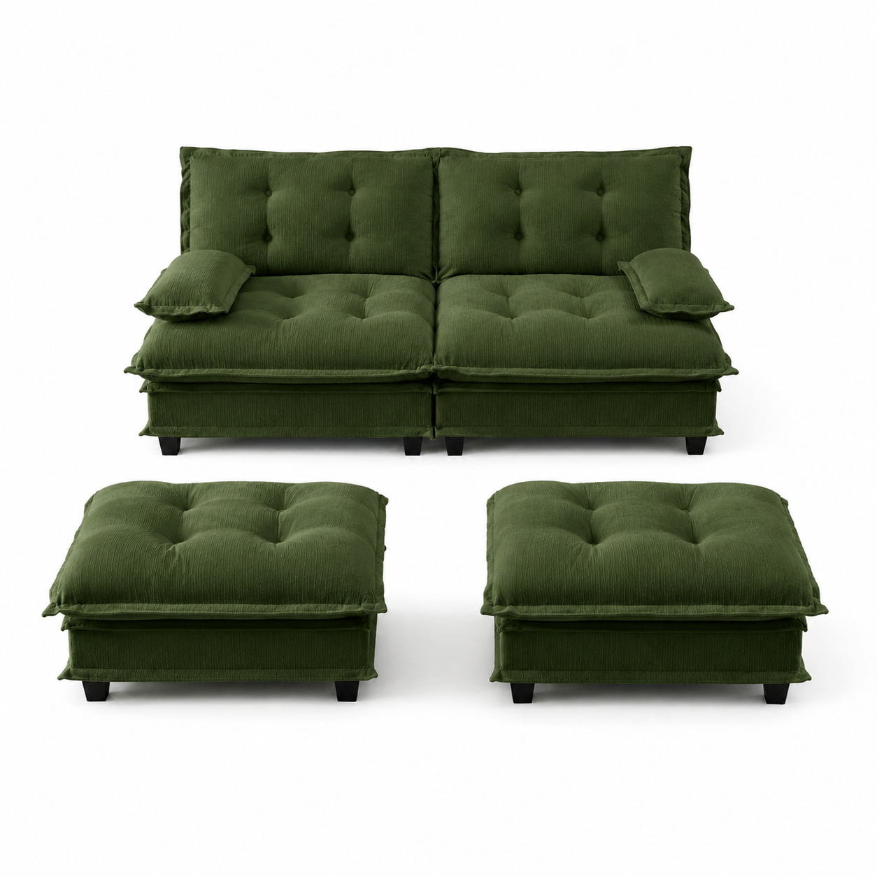 Chelsea 77" 4-Piece Cloud Tufted Chenille Modular Sofa Couch with Dual Ottomans