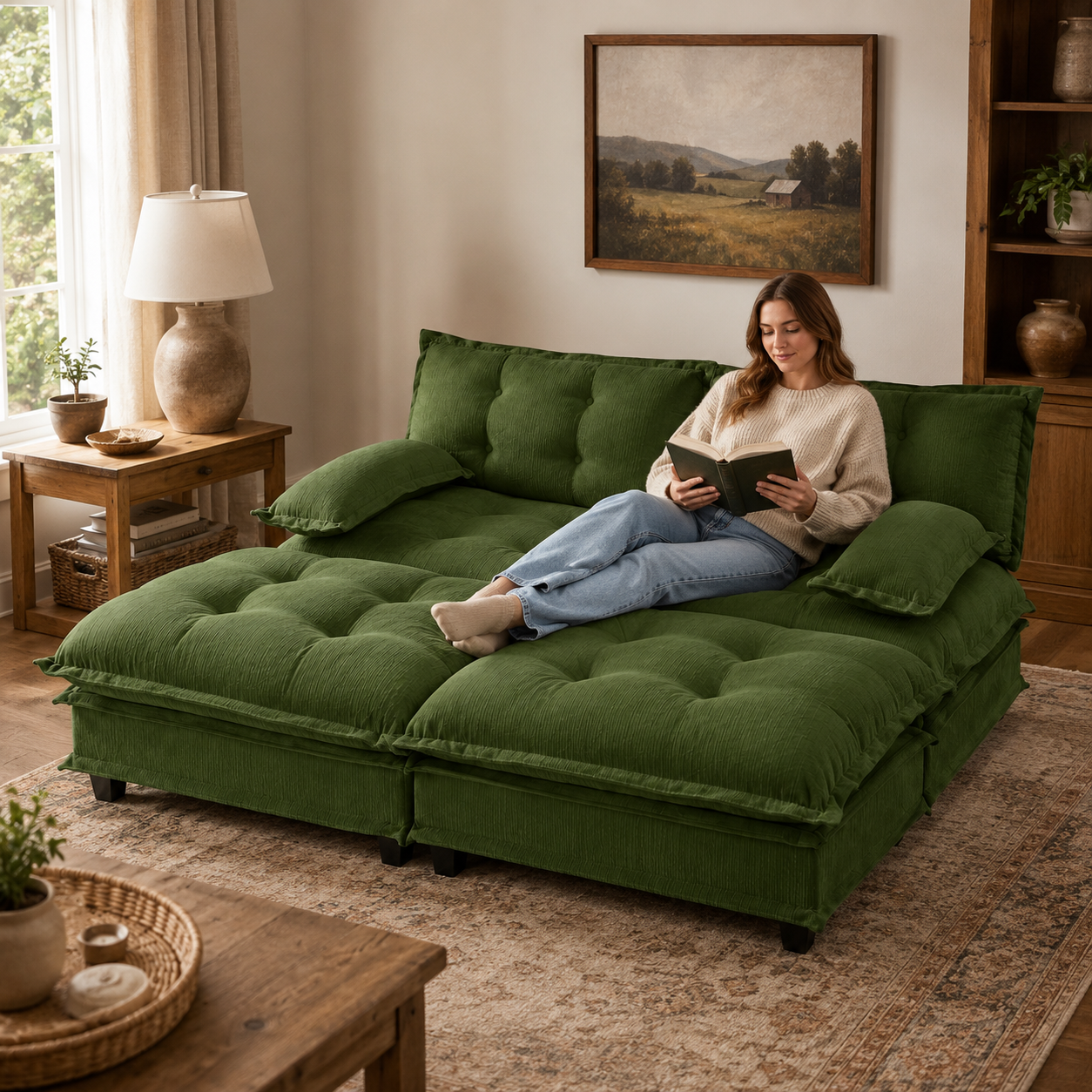 Chelsea 77" 4-Piece Cloud Tufted Chenille Modular Sofa Couch with Dual Ottomans