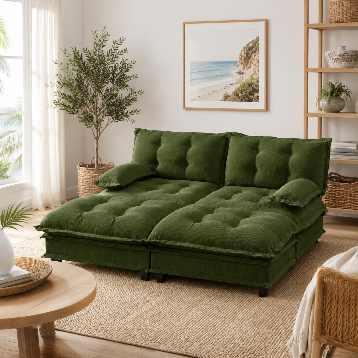 Chelsea 77" 4-Piece Cloud Tufted Chenille Modular Sofa Couch with Dual Ottomans