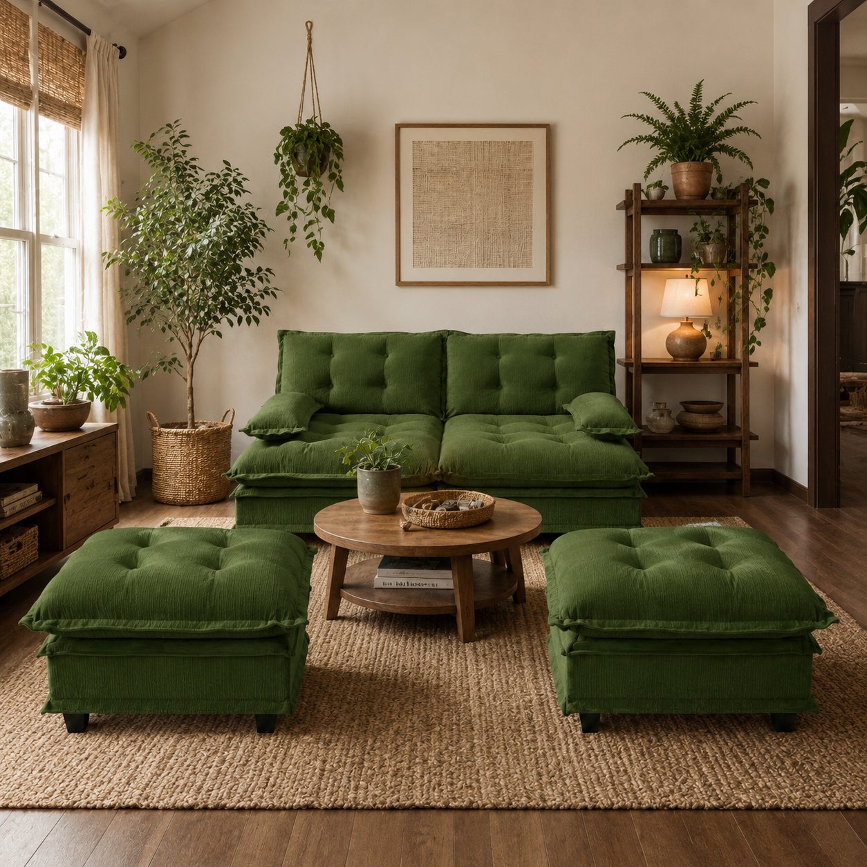 Chelsea 77" 4-Piece Cloud Tufted Chenille Modular Sofa Couch with Dual Ottomans