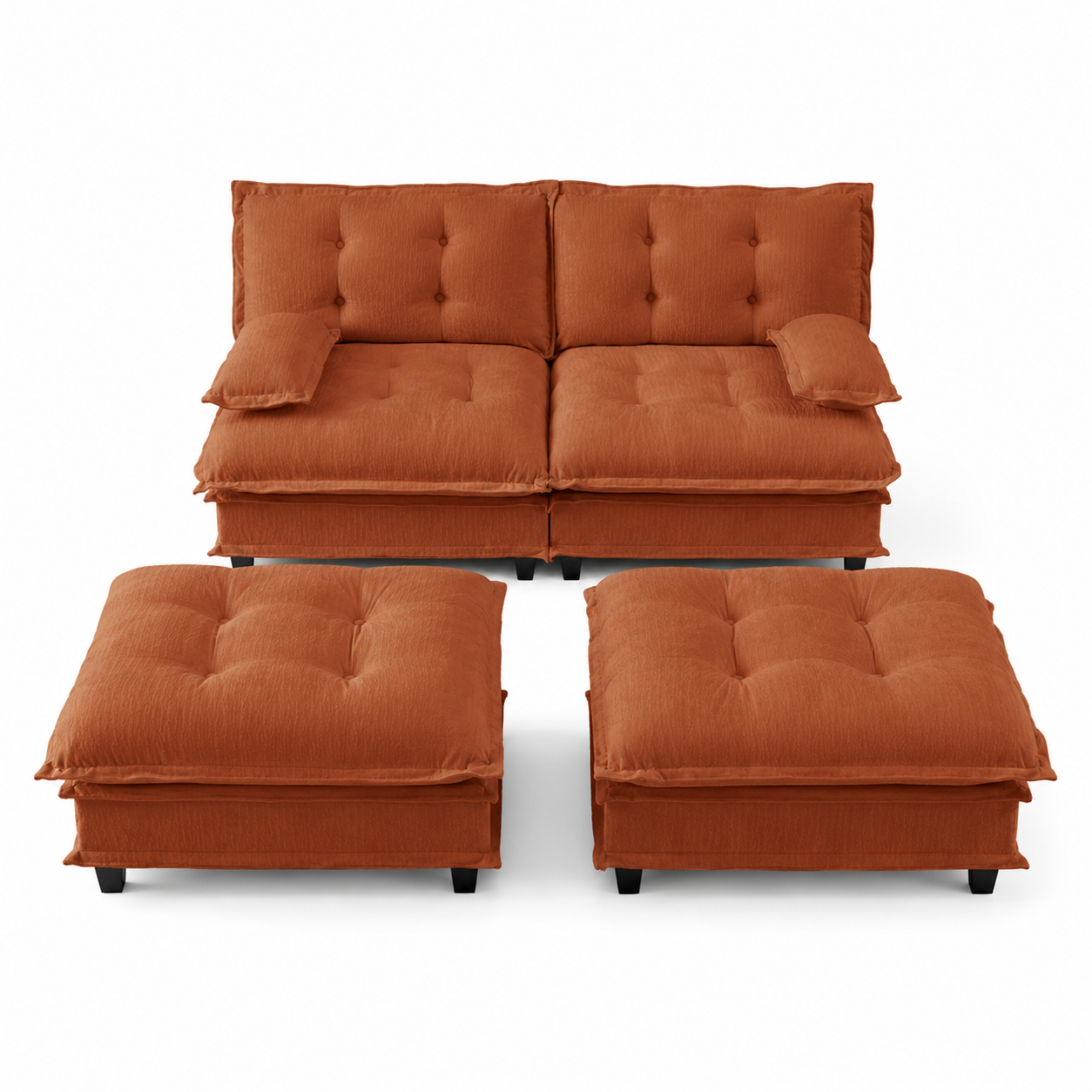 Chelsea 77" 4-Piece Cloud Tufted Chenille Modular Sofa Couch with Dual Ottomans
