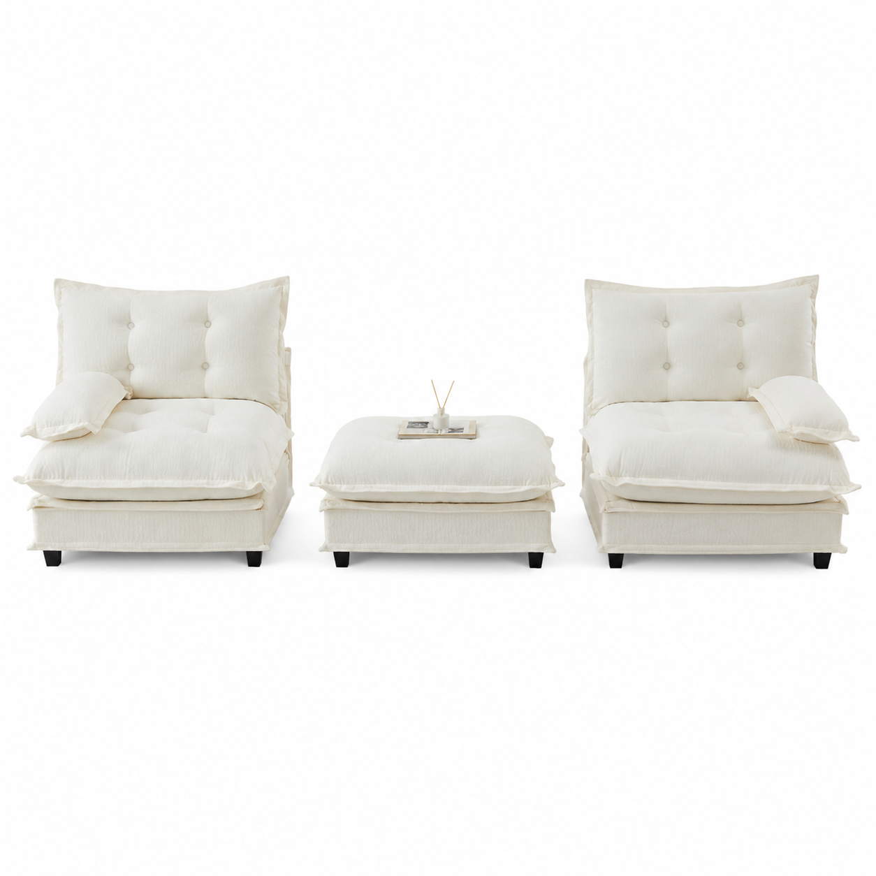 Chelsea 77" Tufted Chenille Modular L-Shaped Sofa with Ottoman