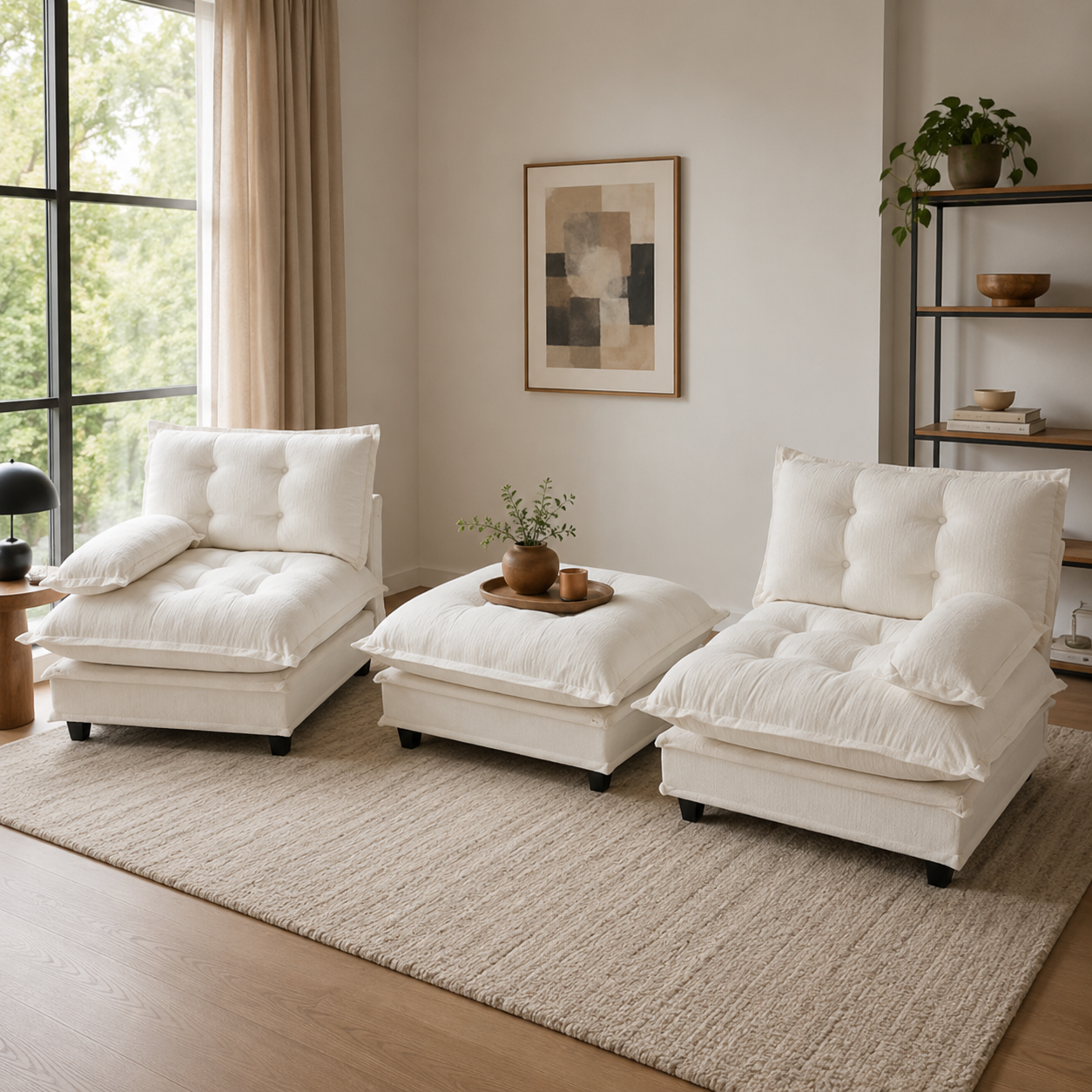 Chelsea 77" Tufted Chenille Modular L-Shaped Sofa with Ottoman