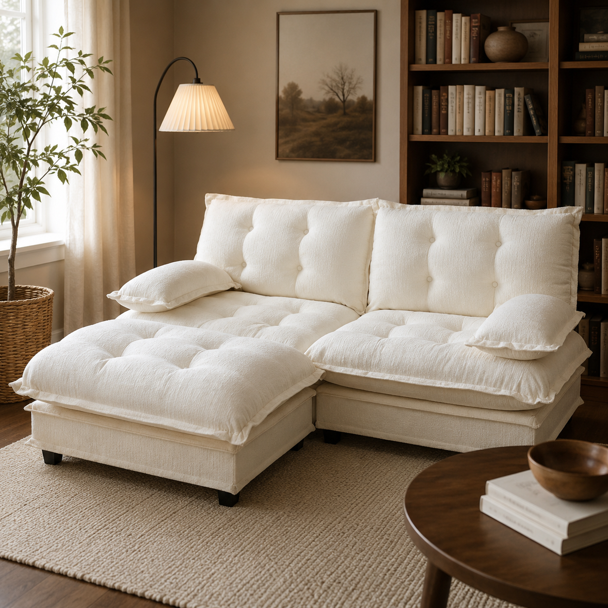 Chelsea 77" Tufted Chenille Modular L-Shaped Sofa with Ottoman