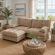 Chelsea 77" Tufted Chenille Modular L-Shaped Sofa with Ottoman