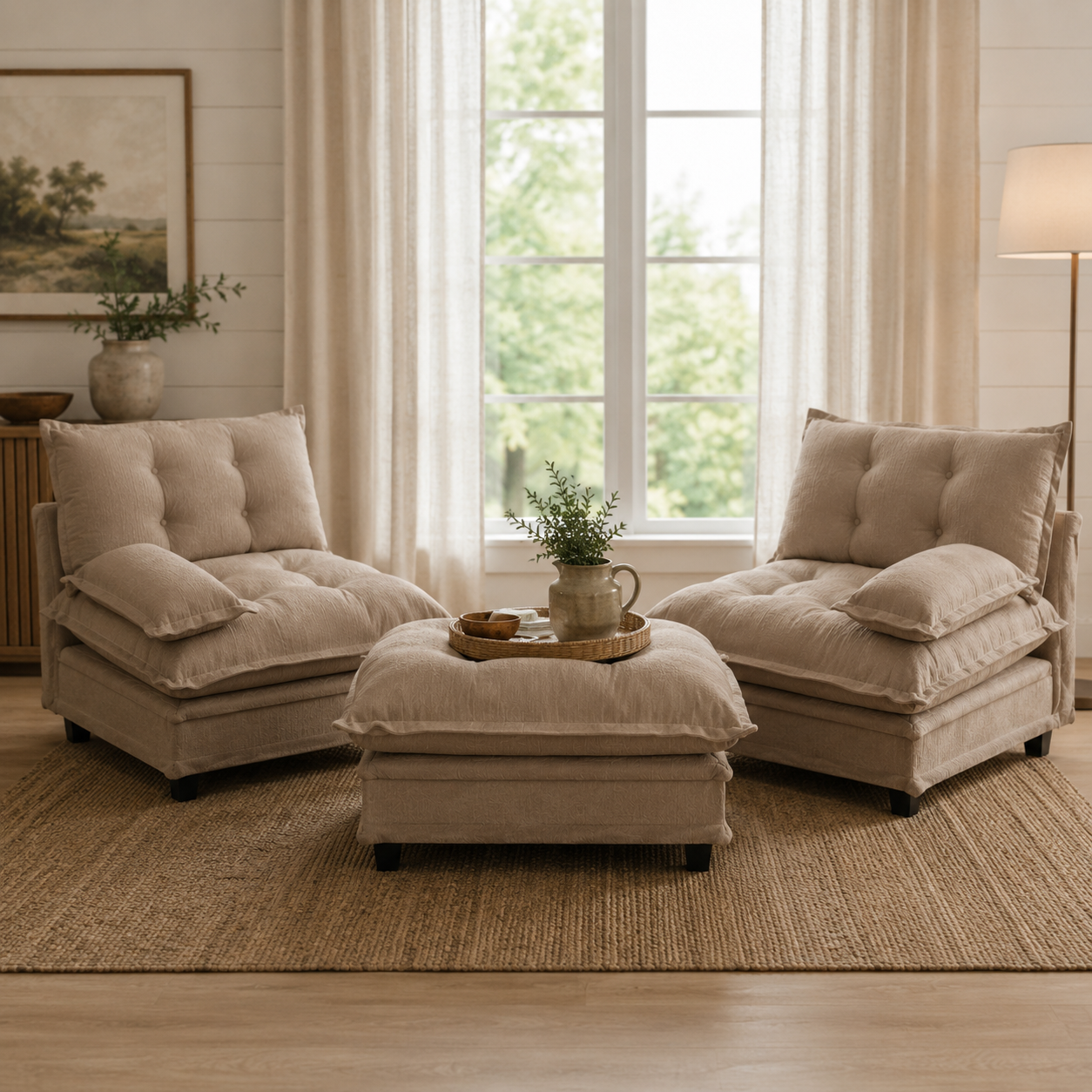Chelsea 77" Tufted Chenille Modular L-Shaped Sofa with Ottoman