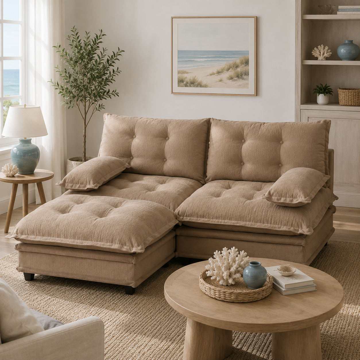 Chelsea 77" Tufted Chenille Modular L-Shaped Sofa with Ottoman