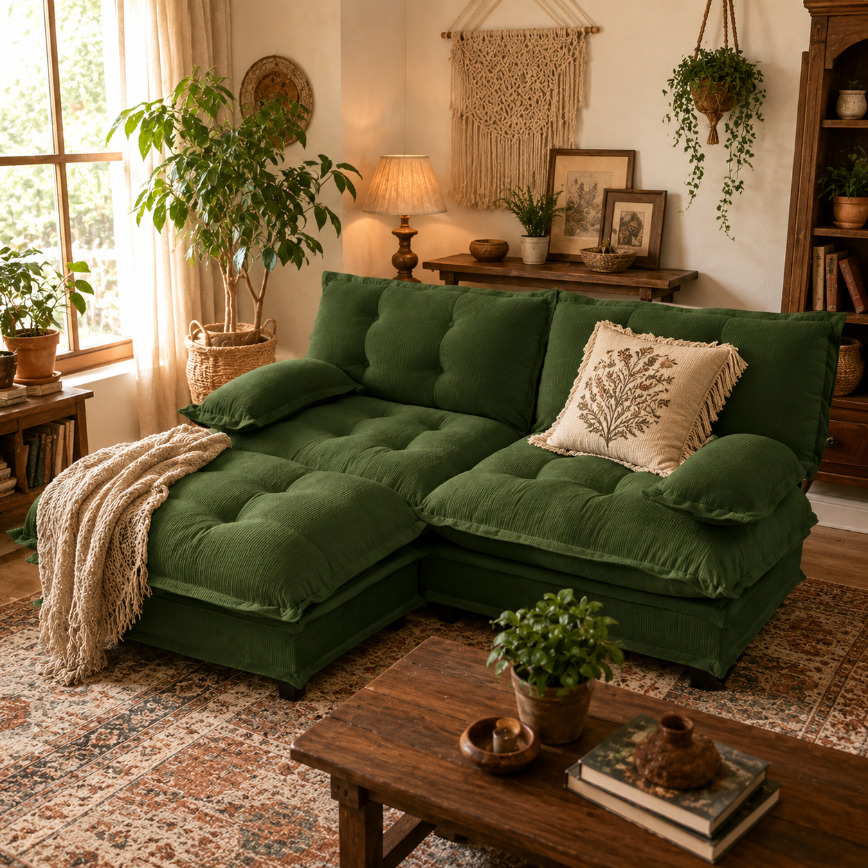 Chelsea 77" Tufted Chenille Modular L-Shaped Sofa with Ottoman