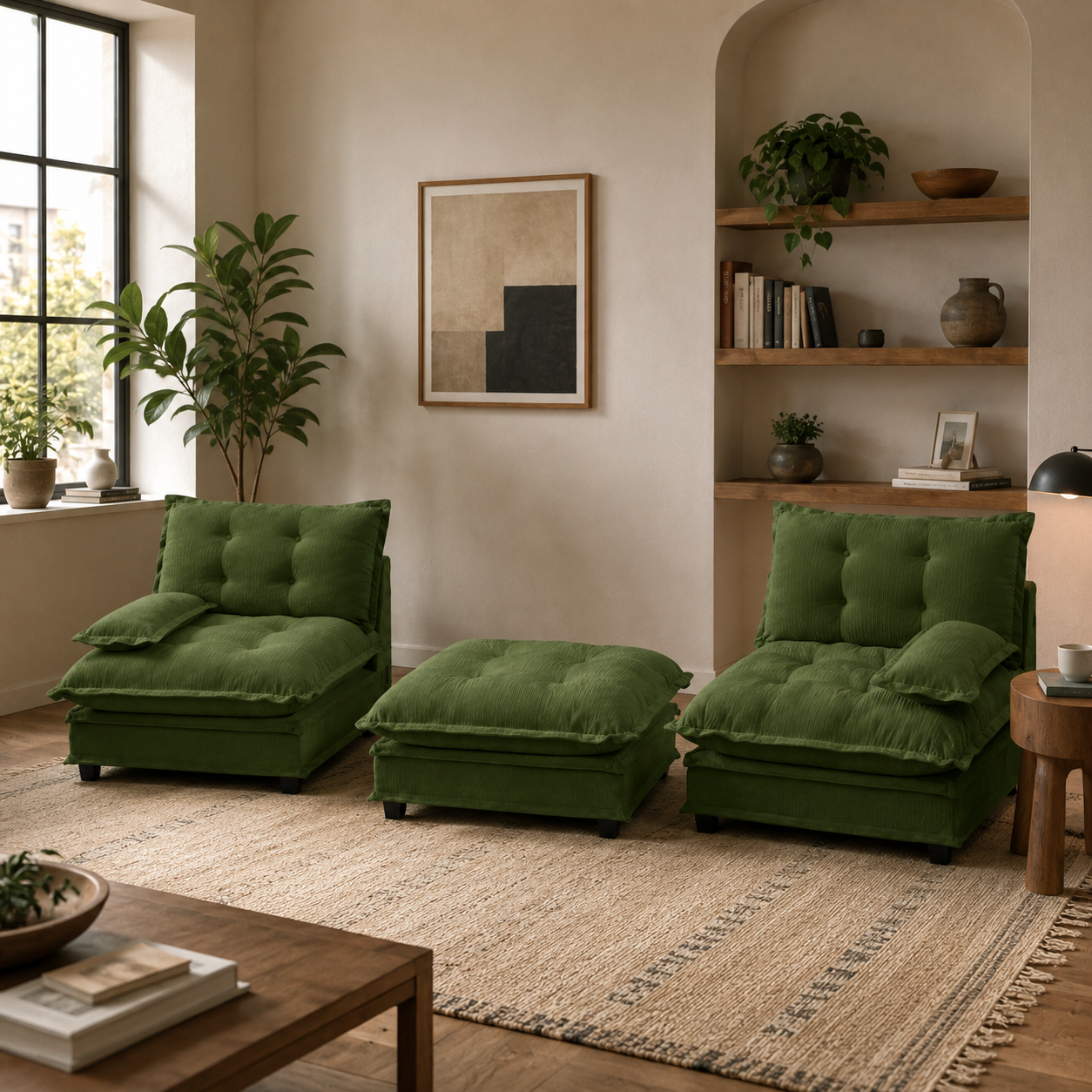 Chelsea 77" Tufted Chenille Modular L-Shaped Sofa with Ottoman