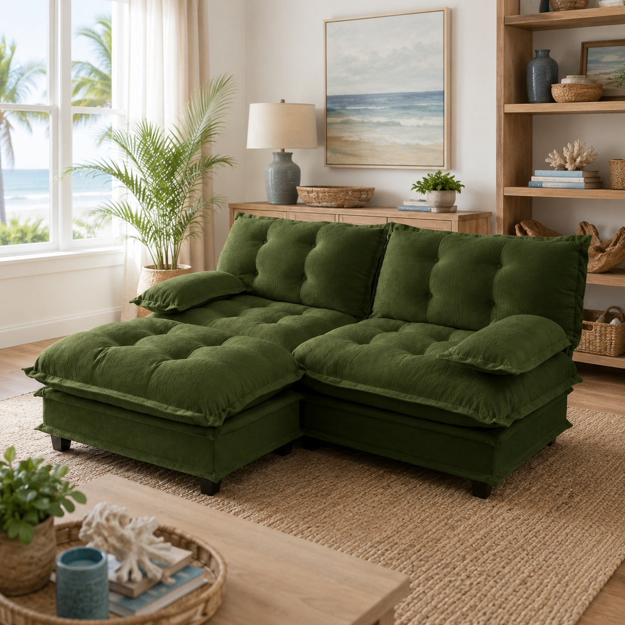 Chelsea 77" Tufted Chenille Modular L-Shaped Sofa with Ottoman