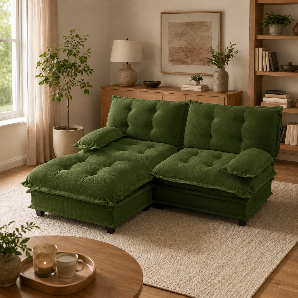 Chelsea 77" Tufted Chenille Modular L-Shaped Sofa with Ottoman