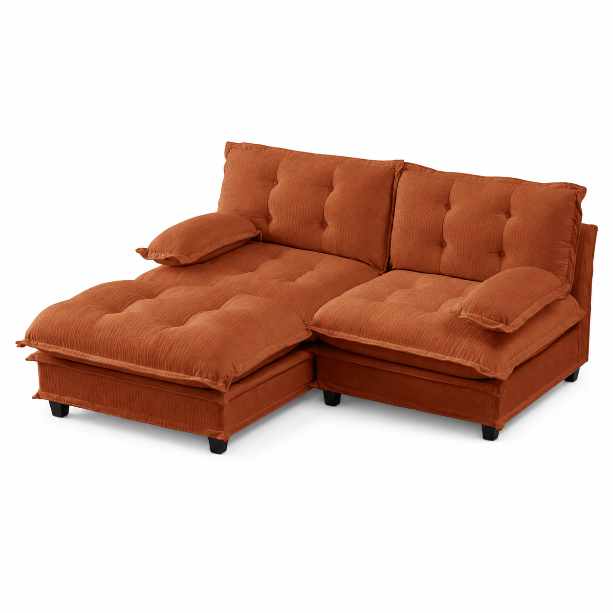 Chelsea 77" Tufted Chenille Modular L-Shaped Sofa with Ottoman