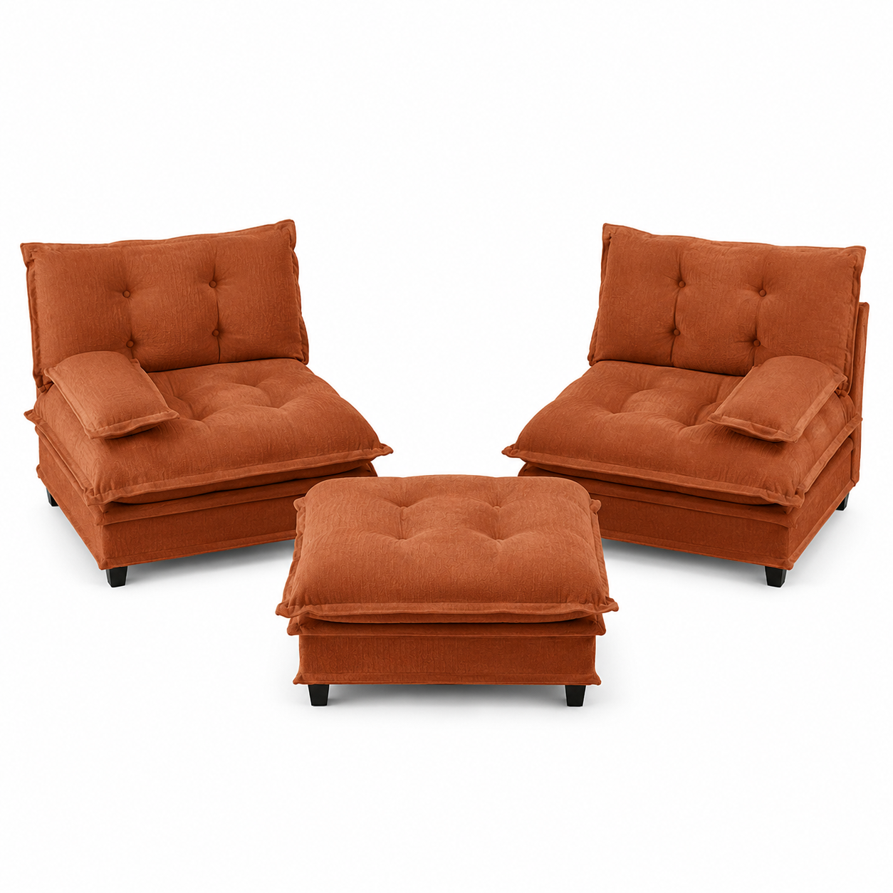 Chelsea 77" Tufted Chenille Modular L-Shaped Sofa with Ottoman