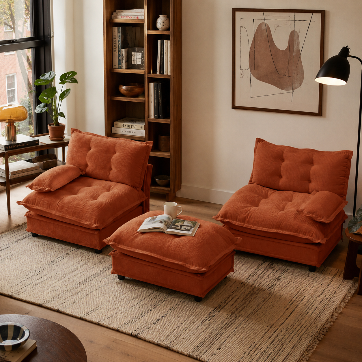 Chelsea 77" Tufted Chenille Modular L-Shaped Sofa with Ottoman