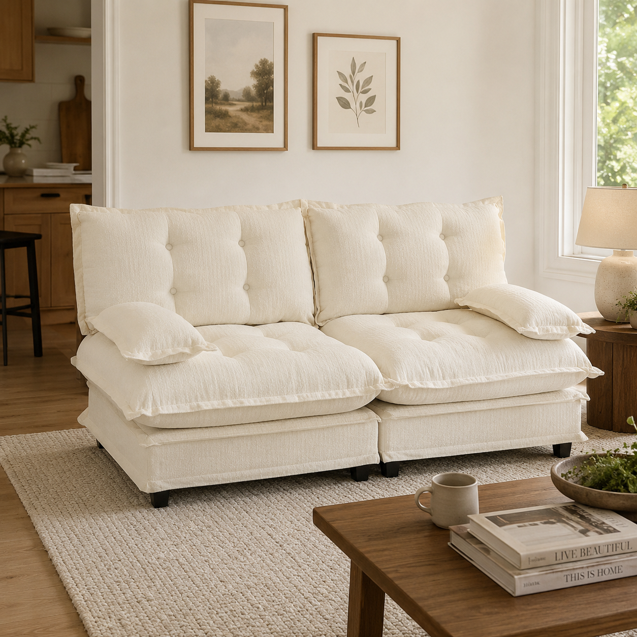 Chelsea 77" Tufted Chenille Loveseat Sofa with Removable Armrest