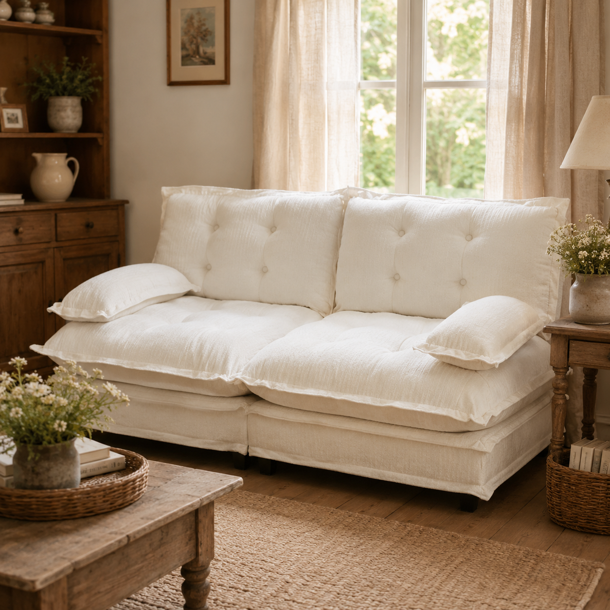 Chelsea 77" Tufted Chenille Loveseat Sofa with Removable Armrest