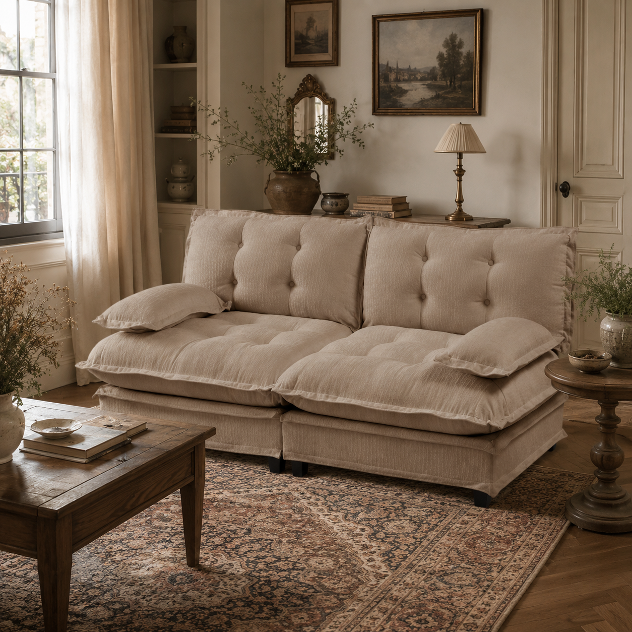 Chelsea 77" Tufted Chenille Loveseat Sofa with Removable Armrest