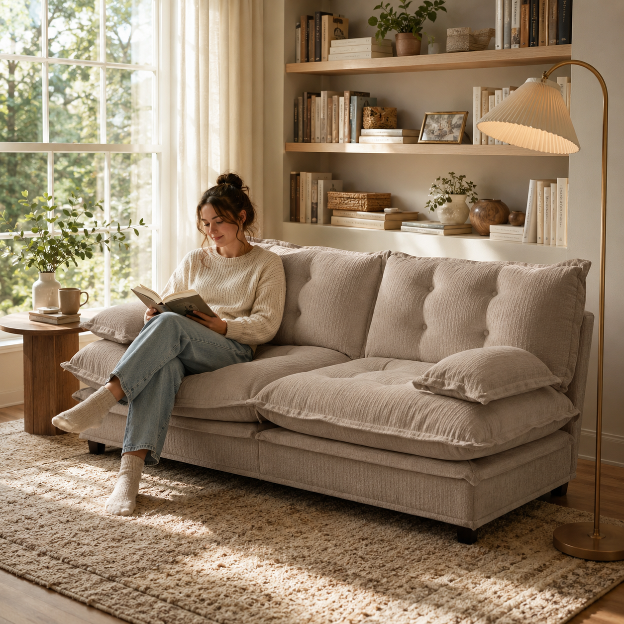 Chelsea 77" Tufted Chenille Loveseat Sofa with Removable Armrest