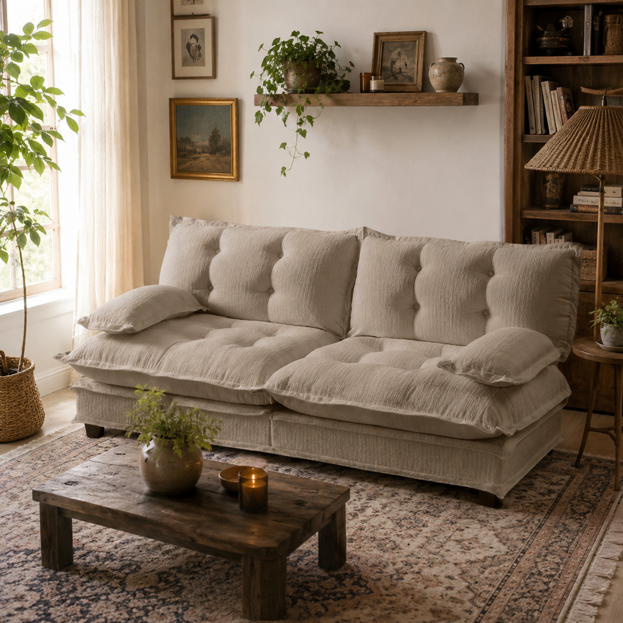 Chelsea 77" Tufted Chenille Loveseat Sofa with Removable Armrest