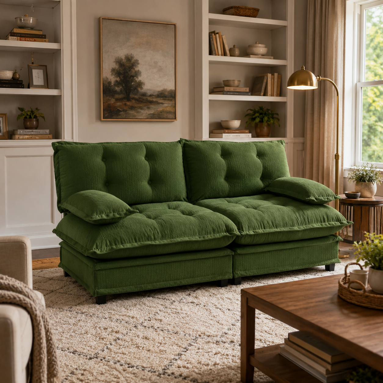 Chelsea 77" Tufted Chenille Loveseat Sofa with Removable Armrest