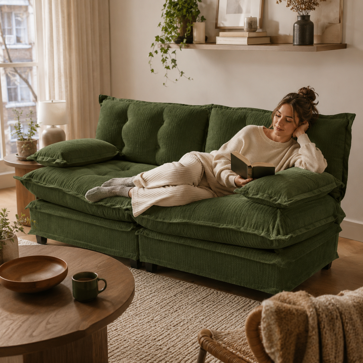 Chelsea 77" Tufted Chenille Loveseat Sofa with Removable Armrest