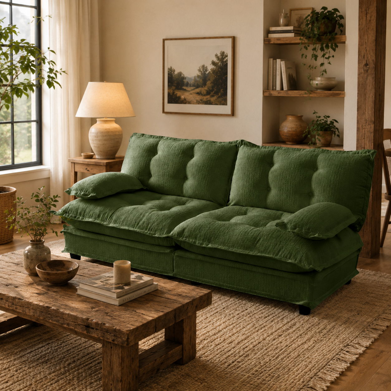 Chelsea 77" Tufted Chenille Loveseat Sofa with Removable Armrest