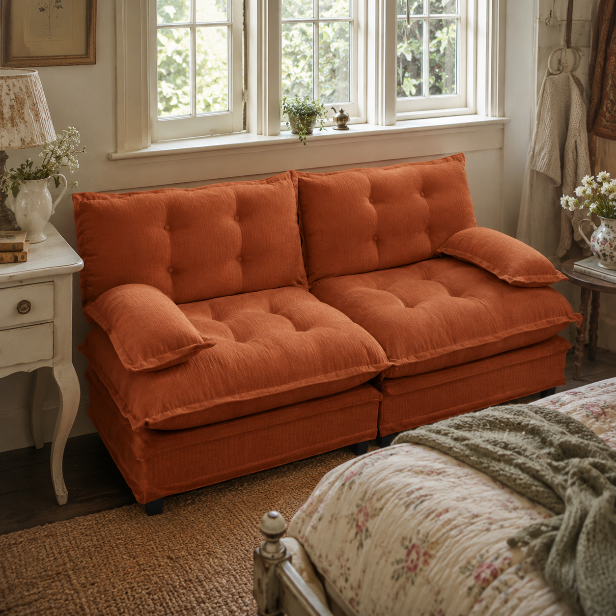 Chelsea 77" Tufted Chenille Loveseat Sofa with Removable Armrest