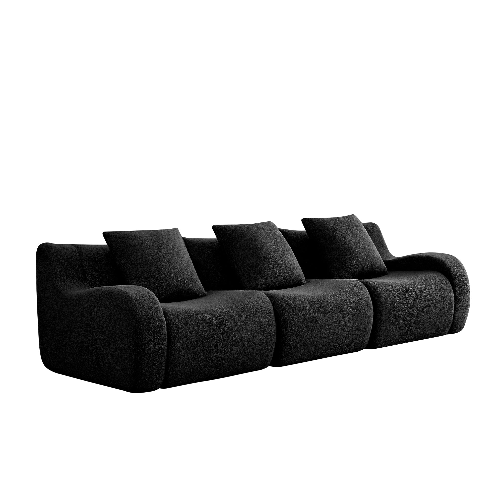 Chico black 3-seater sofa angled view isolated product image on white background