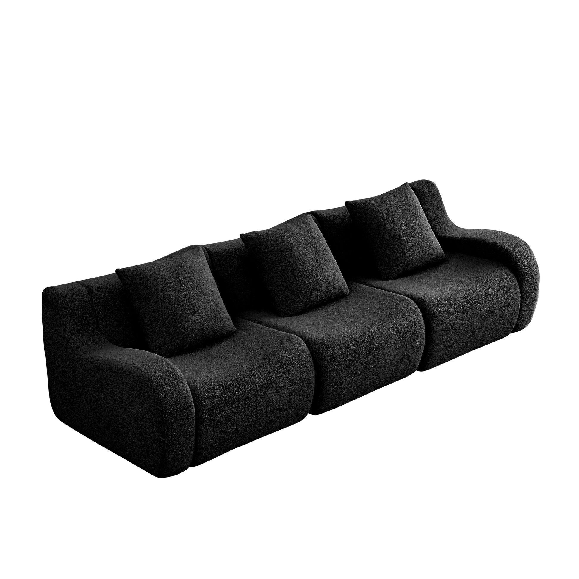 Chico black 3-seater sofa side angled view isolated product image on white background