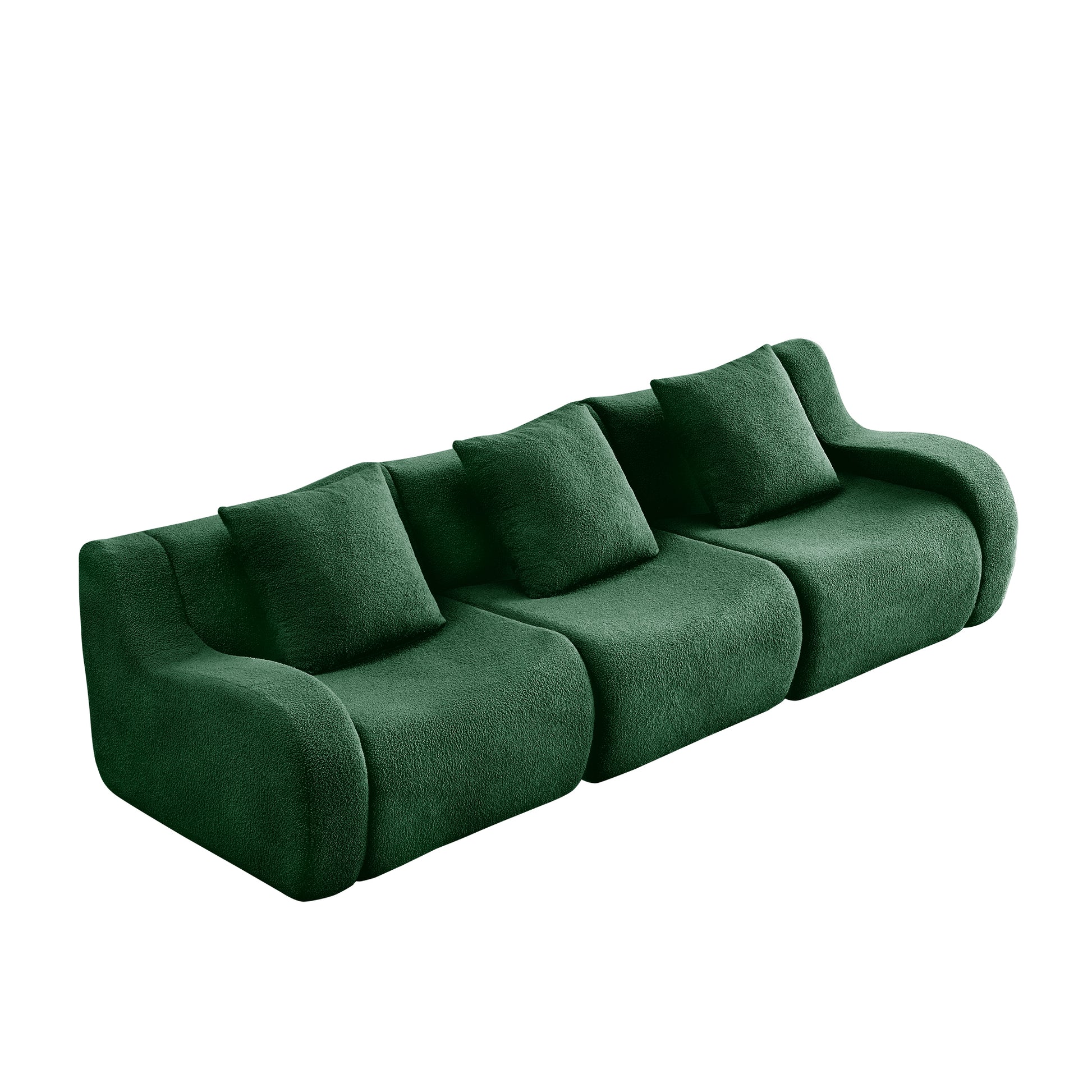 Chico green 3-seater sofa side angled view isolated product image on white background