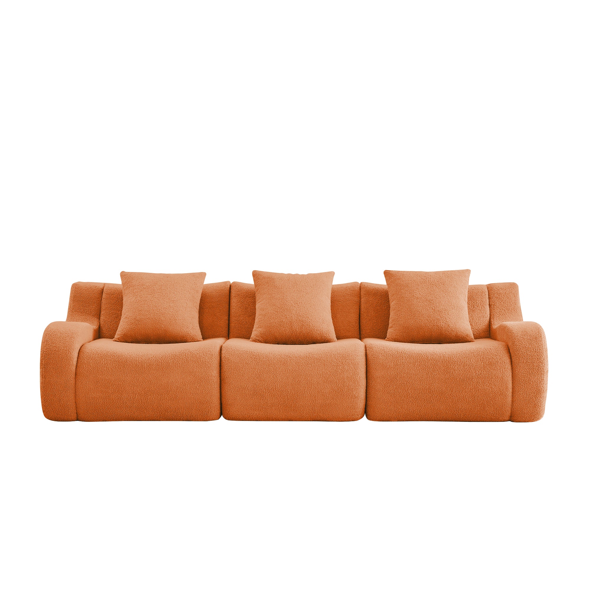 Chico orange 3-seater sofa front view isolated product image on white background