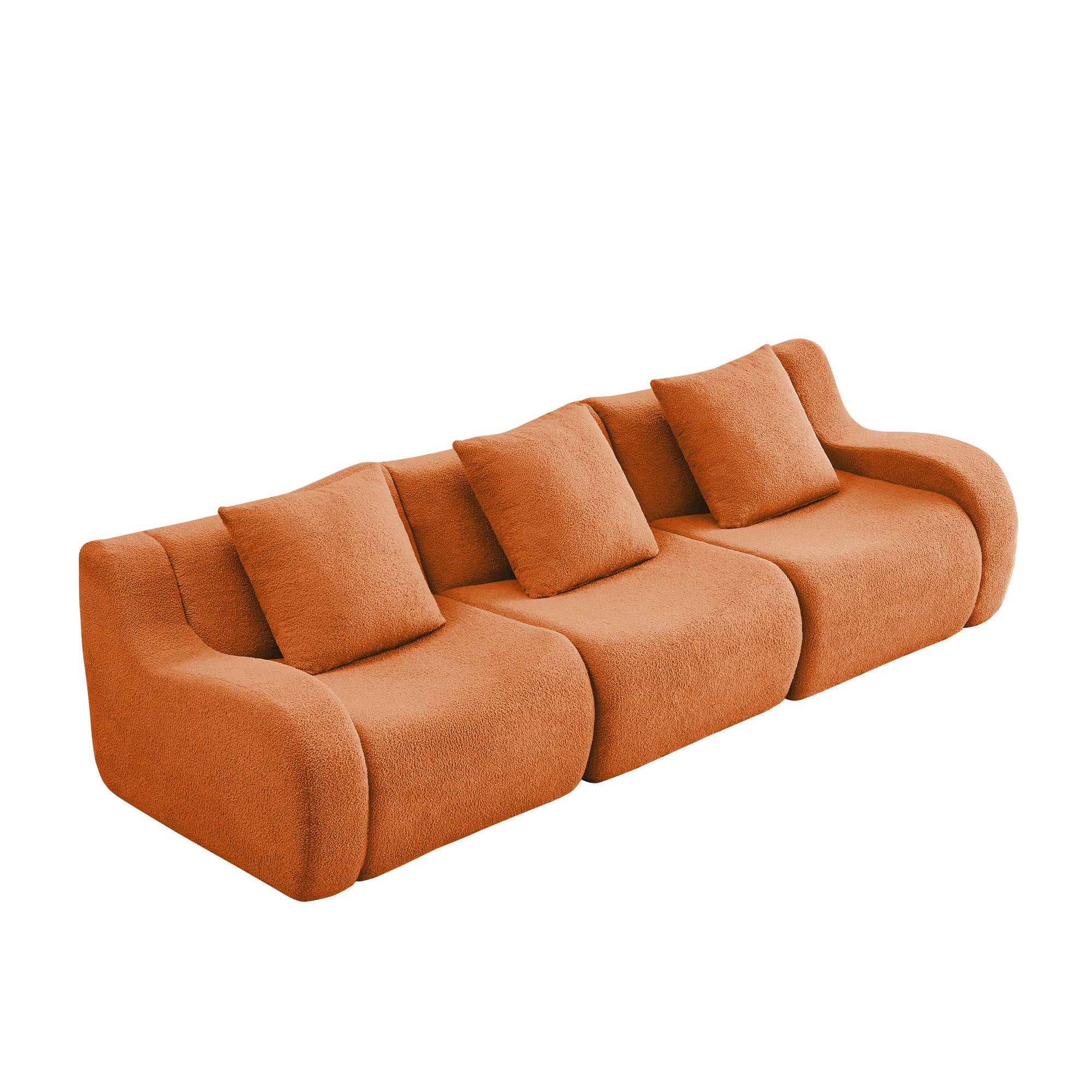 Chico orange 3-seater sofa side angled view isolated product image on white background