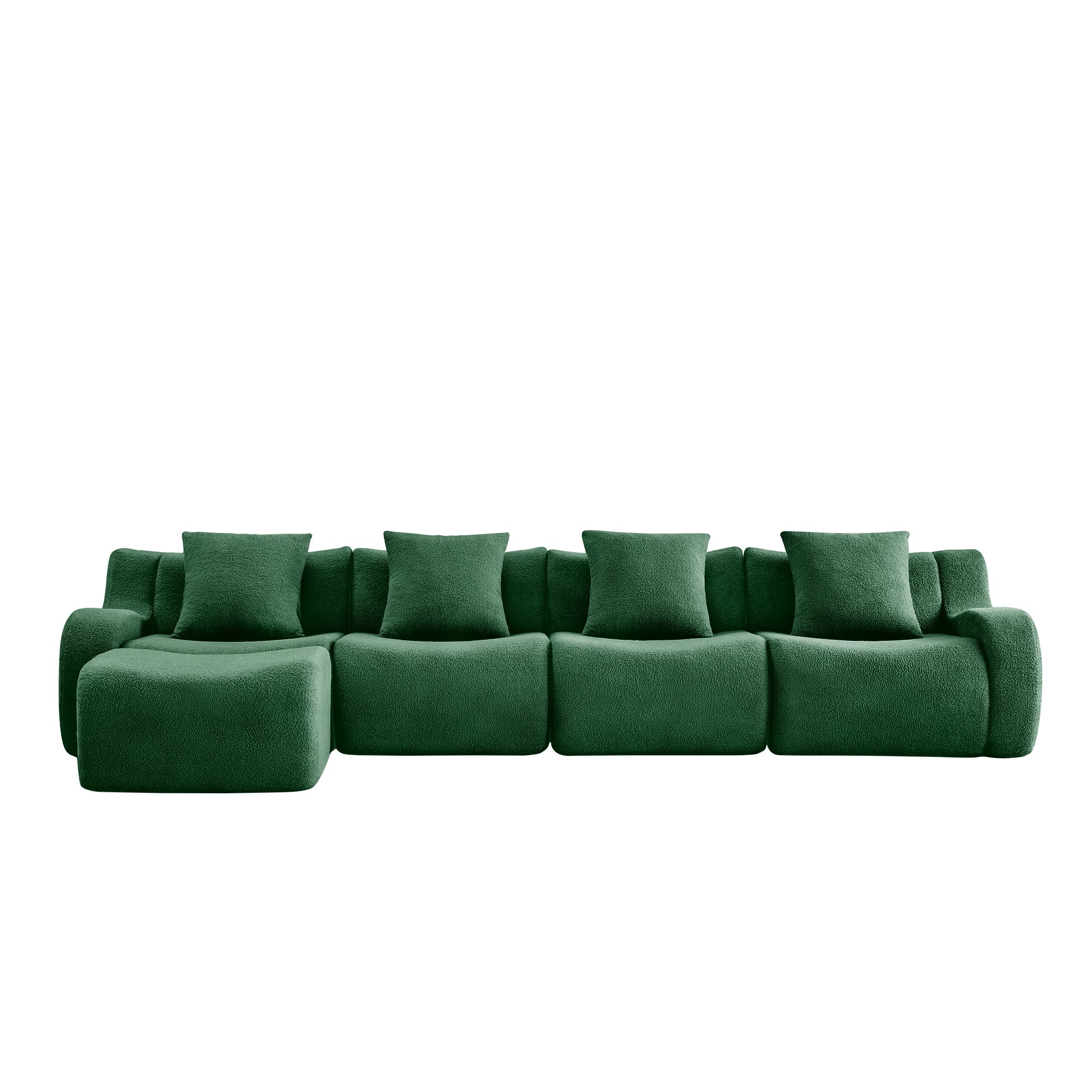 Chico green modular L-shaped sectional sofa front view isolated product image on white background