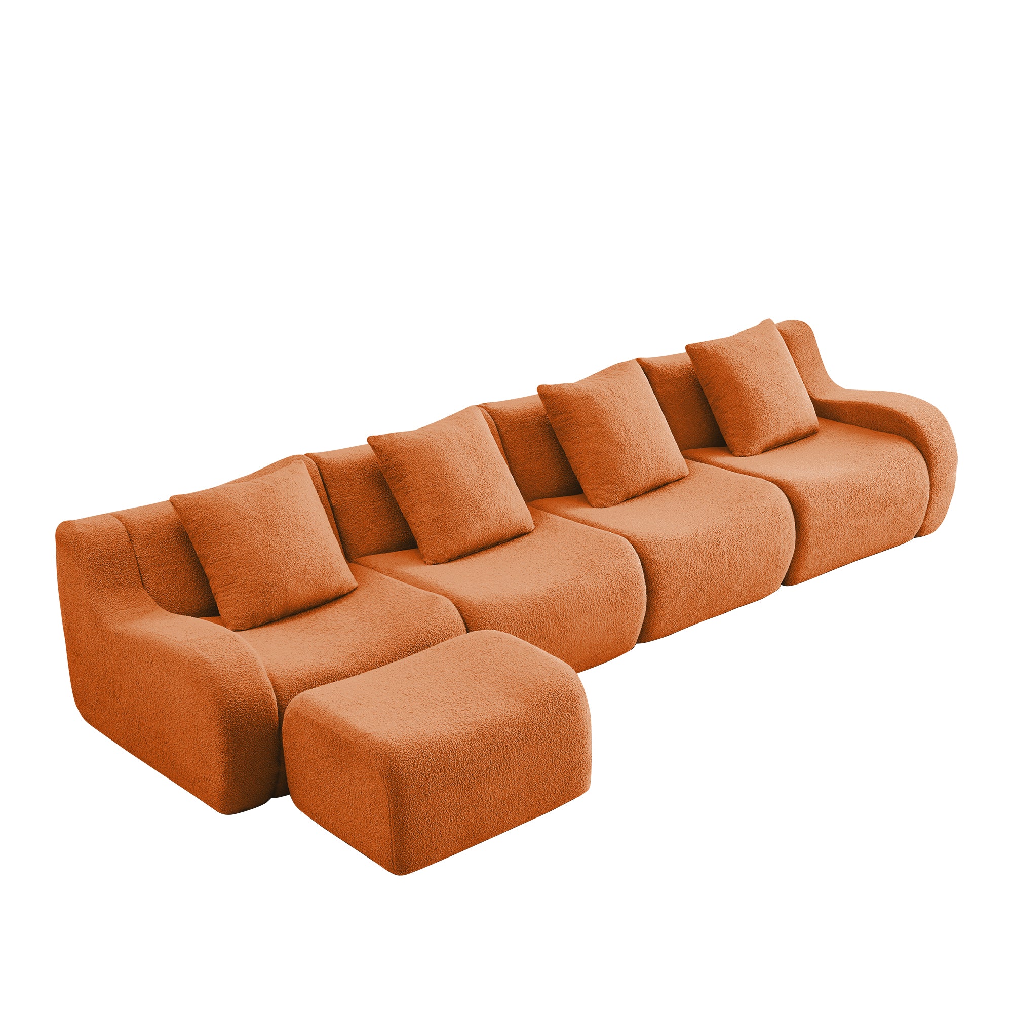 Chico orange modular L-shaped sectional sofa side angled view isolated product image on white background