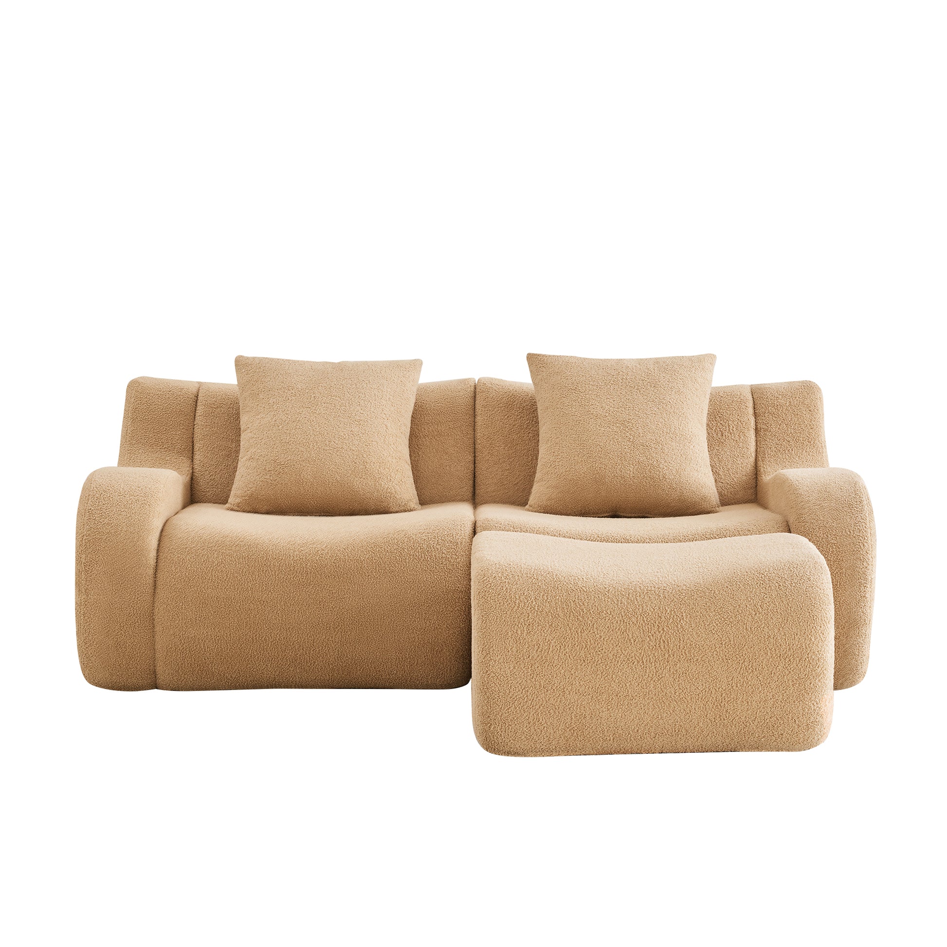 Chico light camel loveseat sofa showing front white background product view