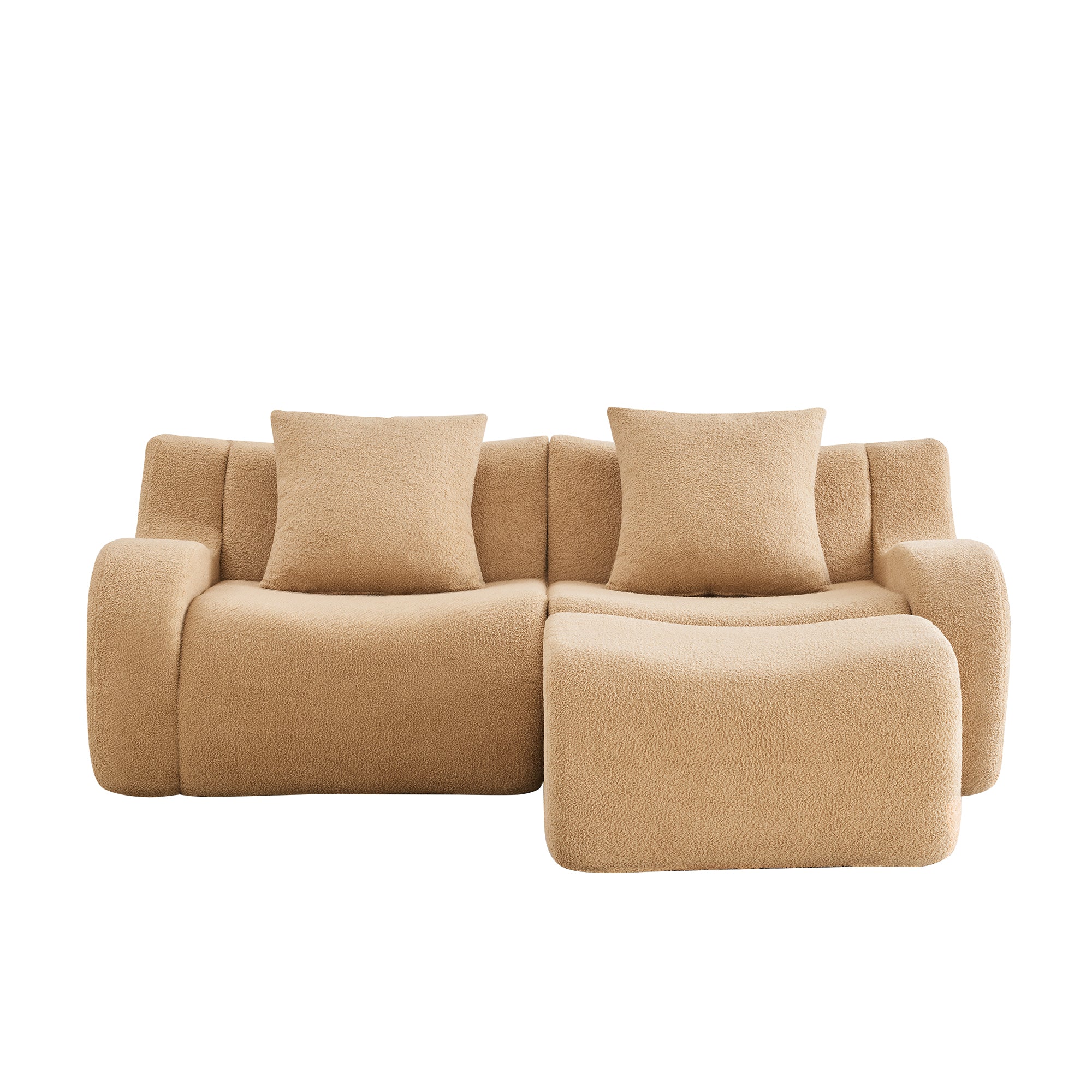 Chico light camel loveseat sofa showing front white background product view