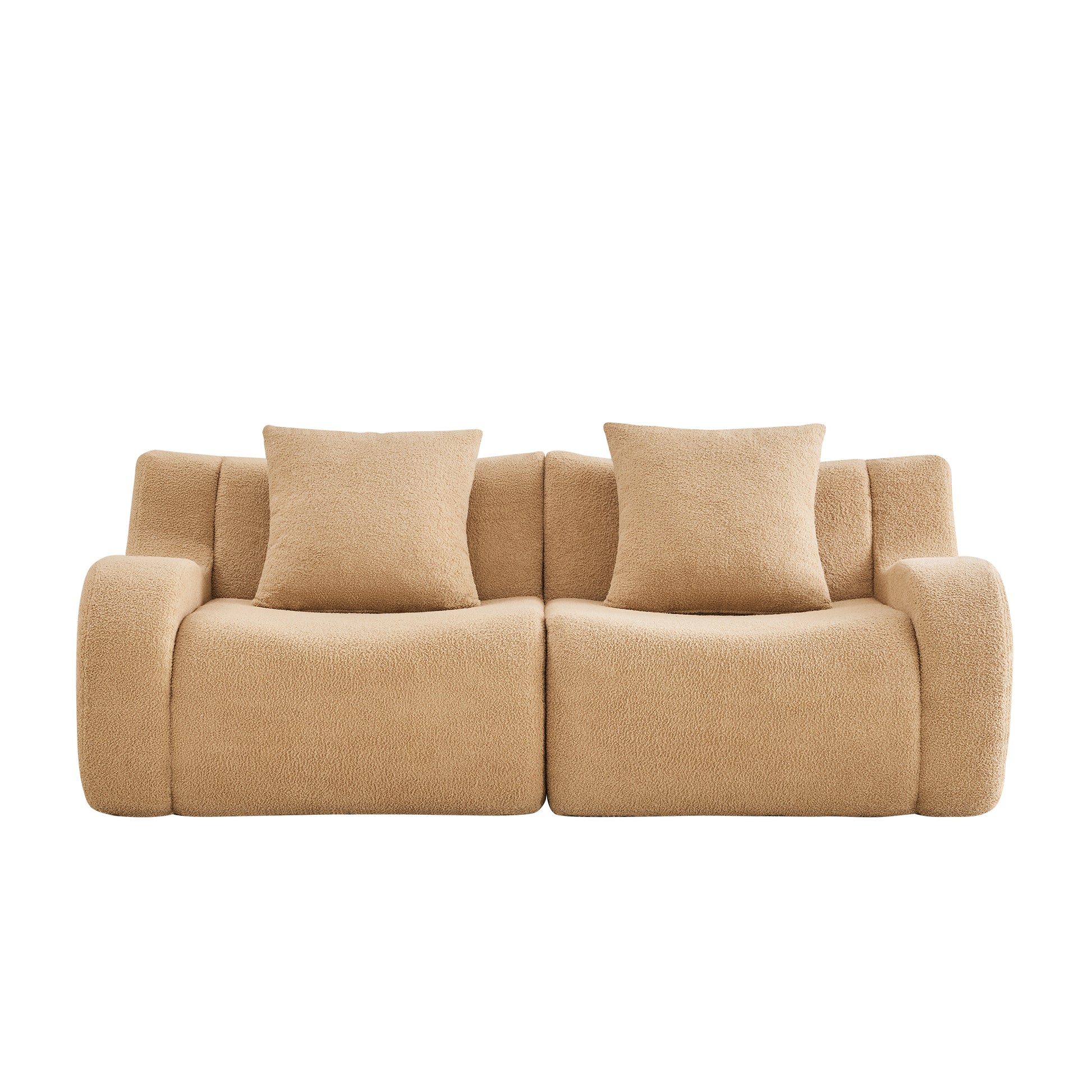 Chico light camel loveseat sofa showing angled white background product view