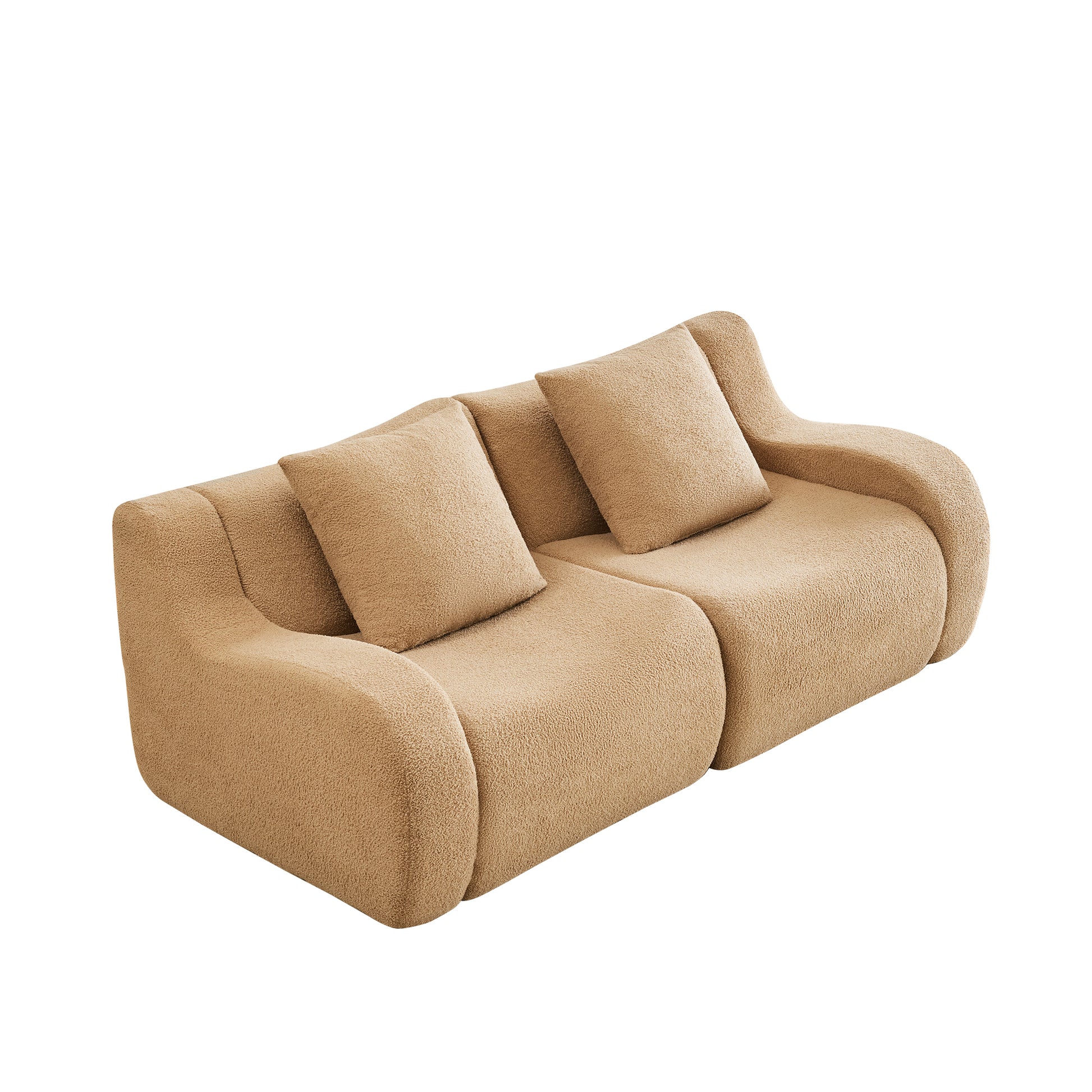 Chico light camel loveseat sofa showing front white background product view