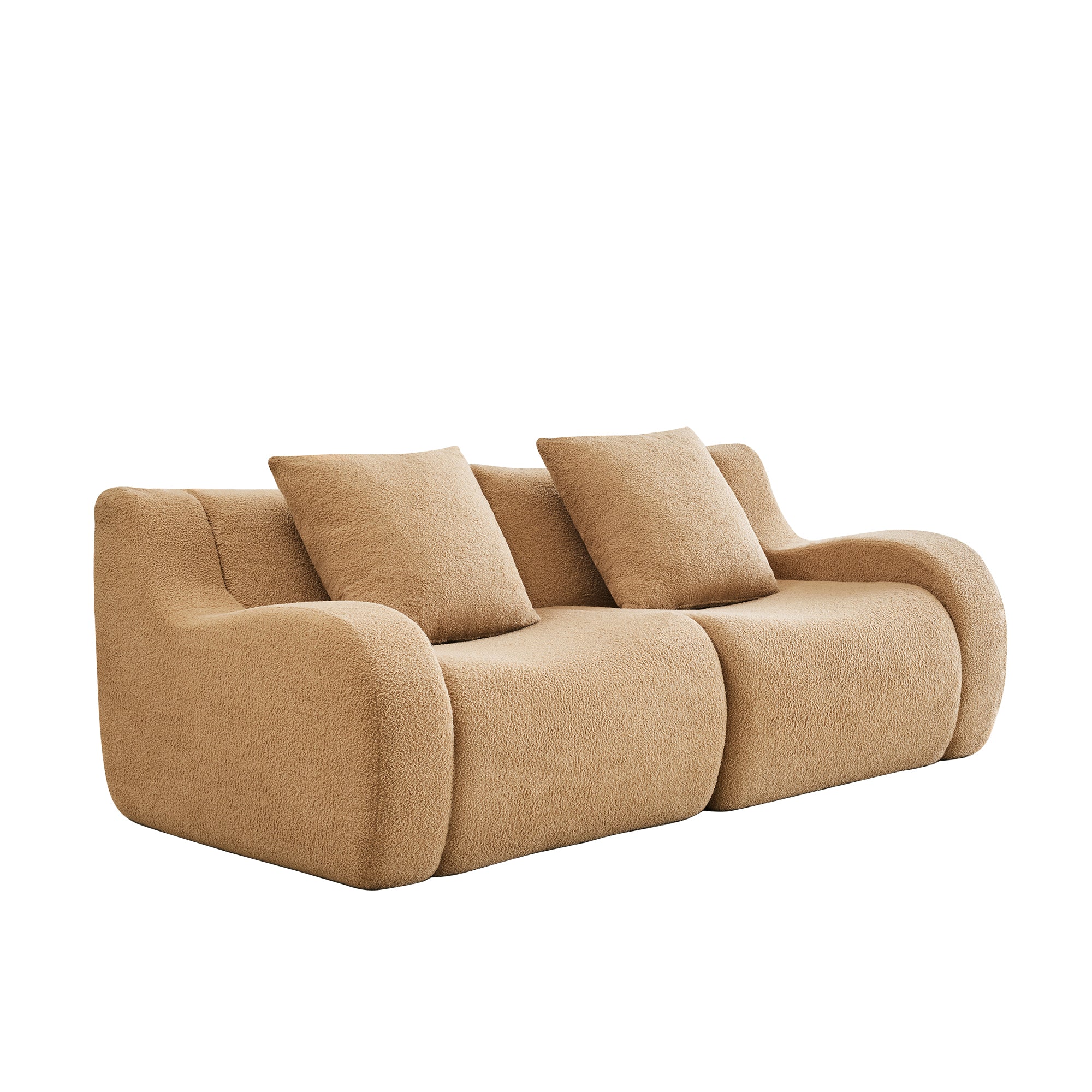 Chico light camel loveseat sofa showing front white background product view
