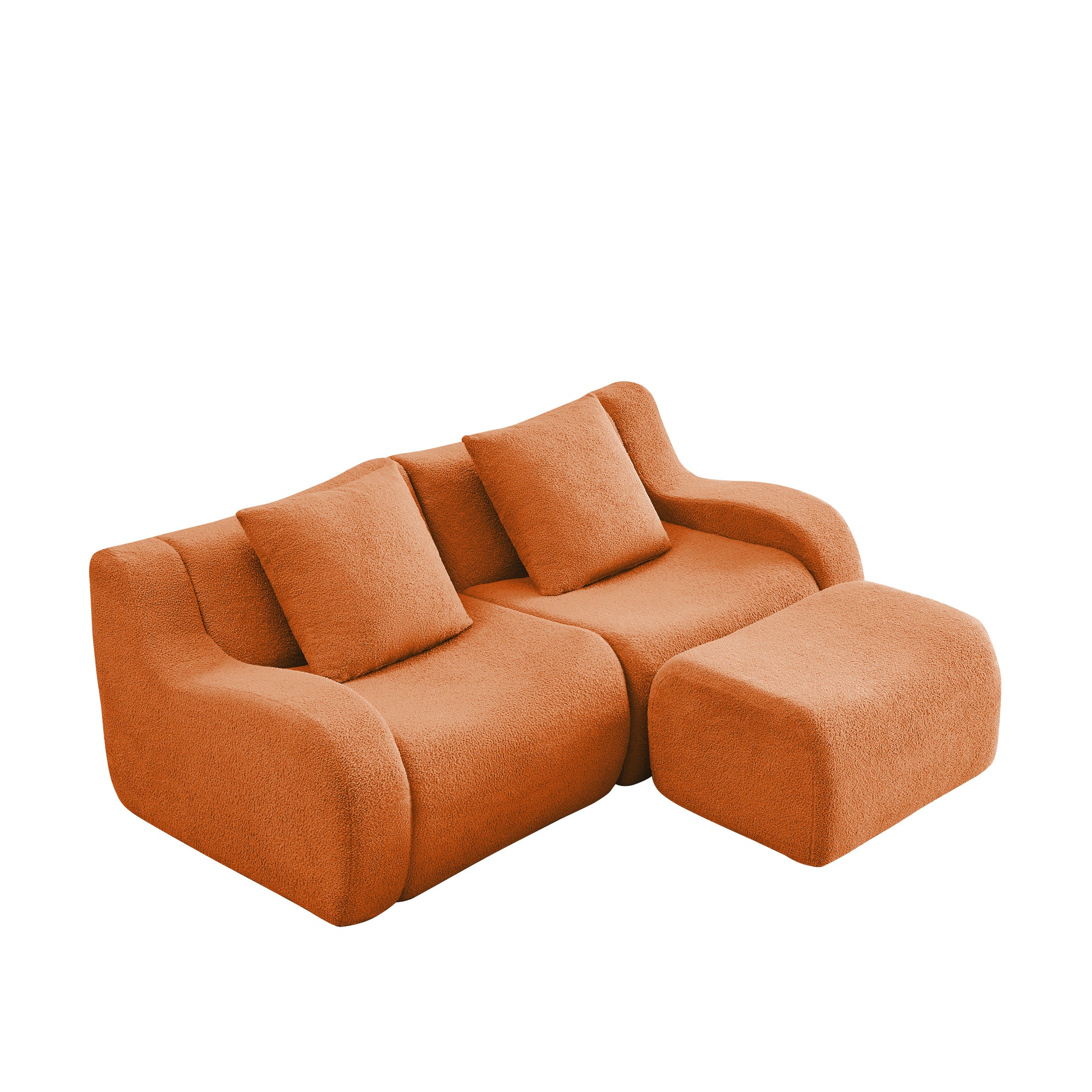 Chico orange loveseat sofa with movable ottoman isolated product image on white background