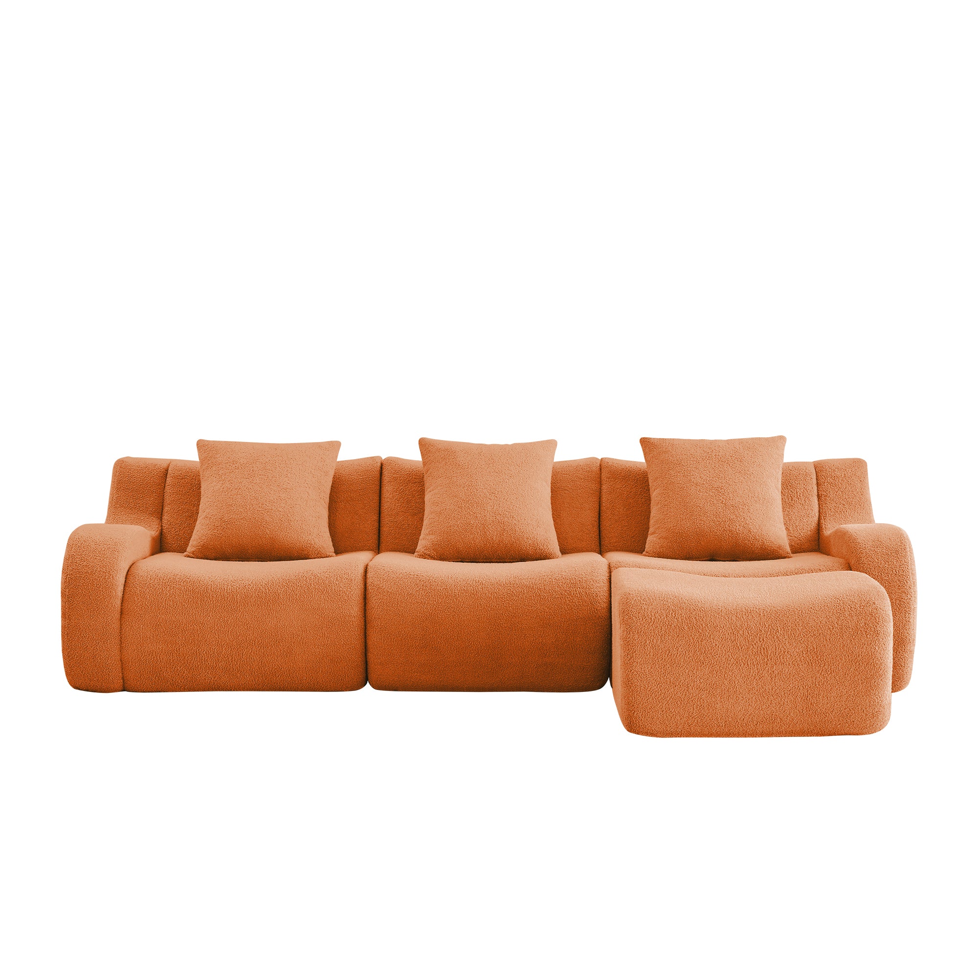 Chico orange sectional sofa front view isolated product image on white background
