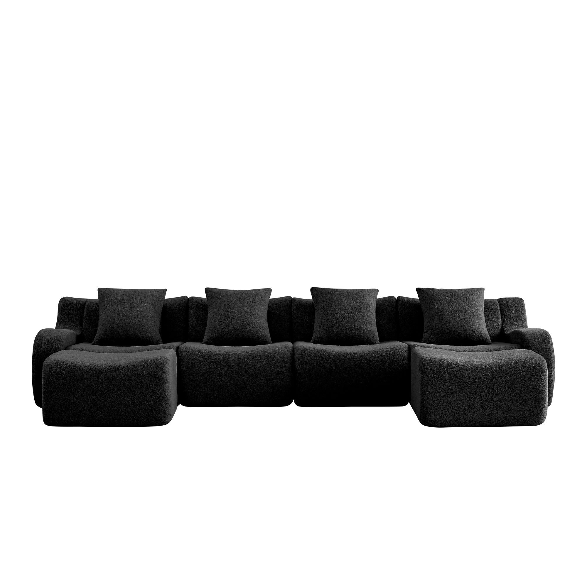 Chico black teddy fabric modular U-shaped sectional sofa front view isolated product image on white background