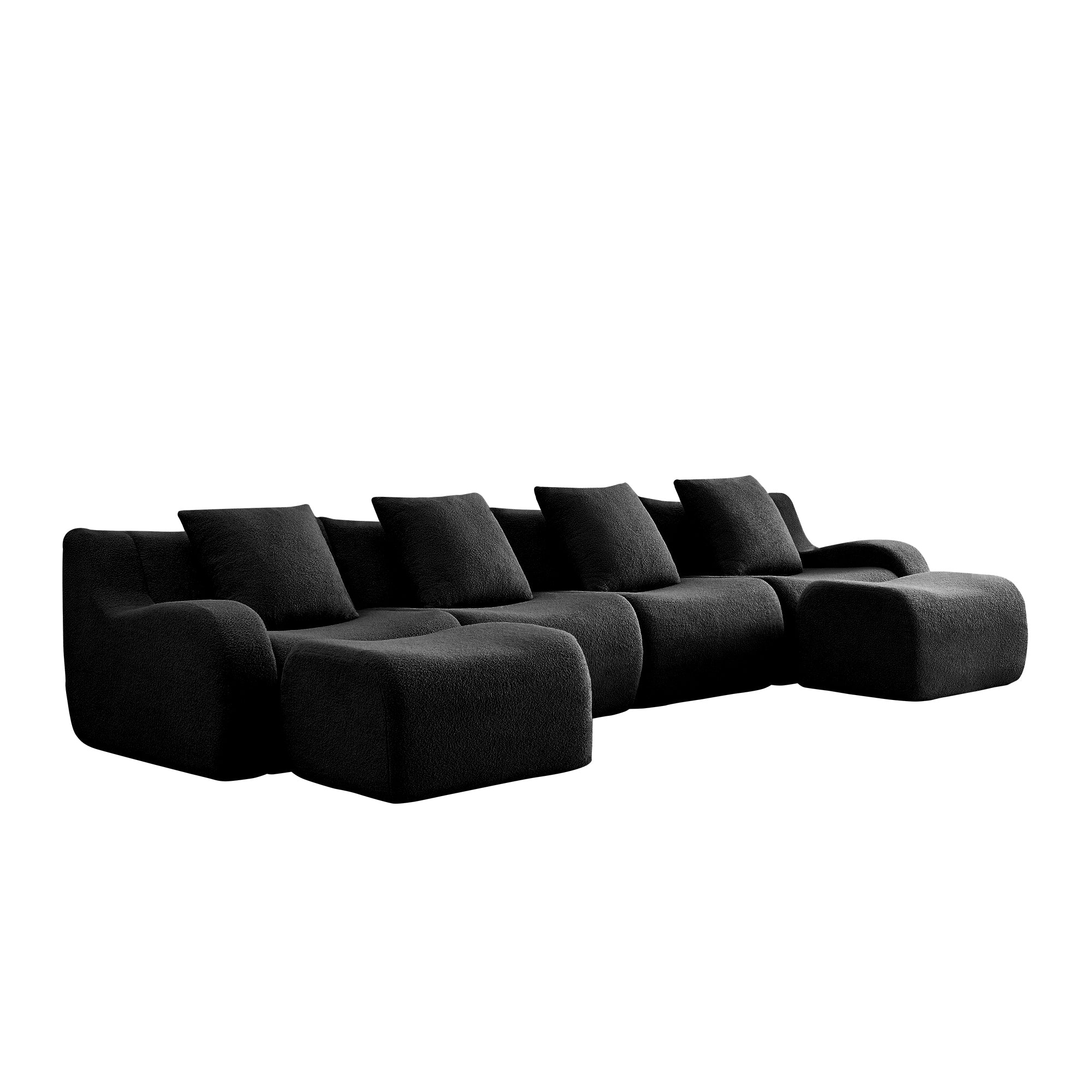 Chico black teddy fabric modular U-shaped sectional sofa angled view isolated product image on white background