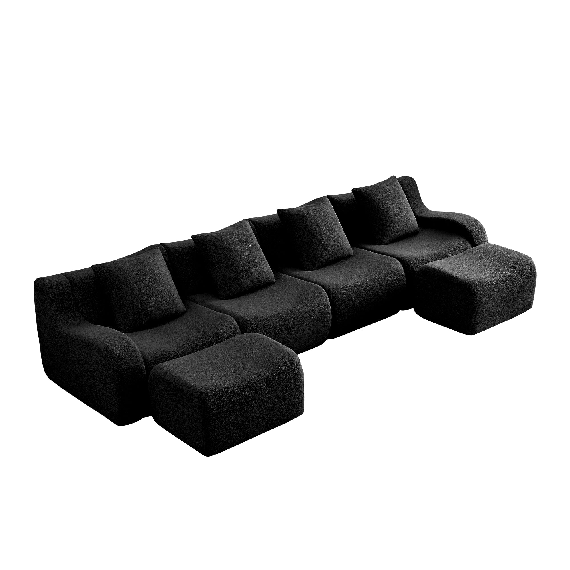 Chico black teddy fabric modular U-shaped sectional sofa side angled view isolated product image on white background