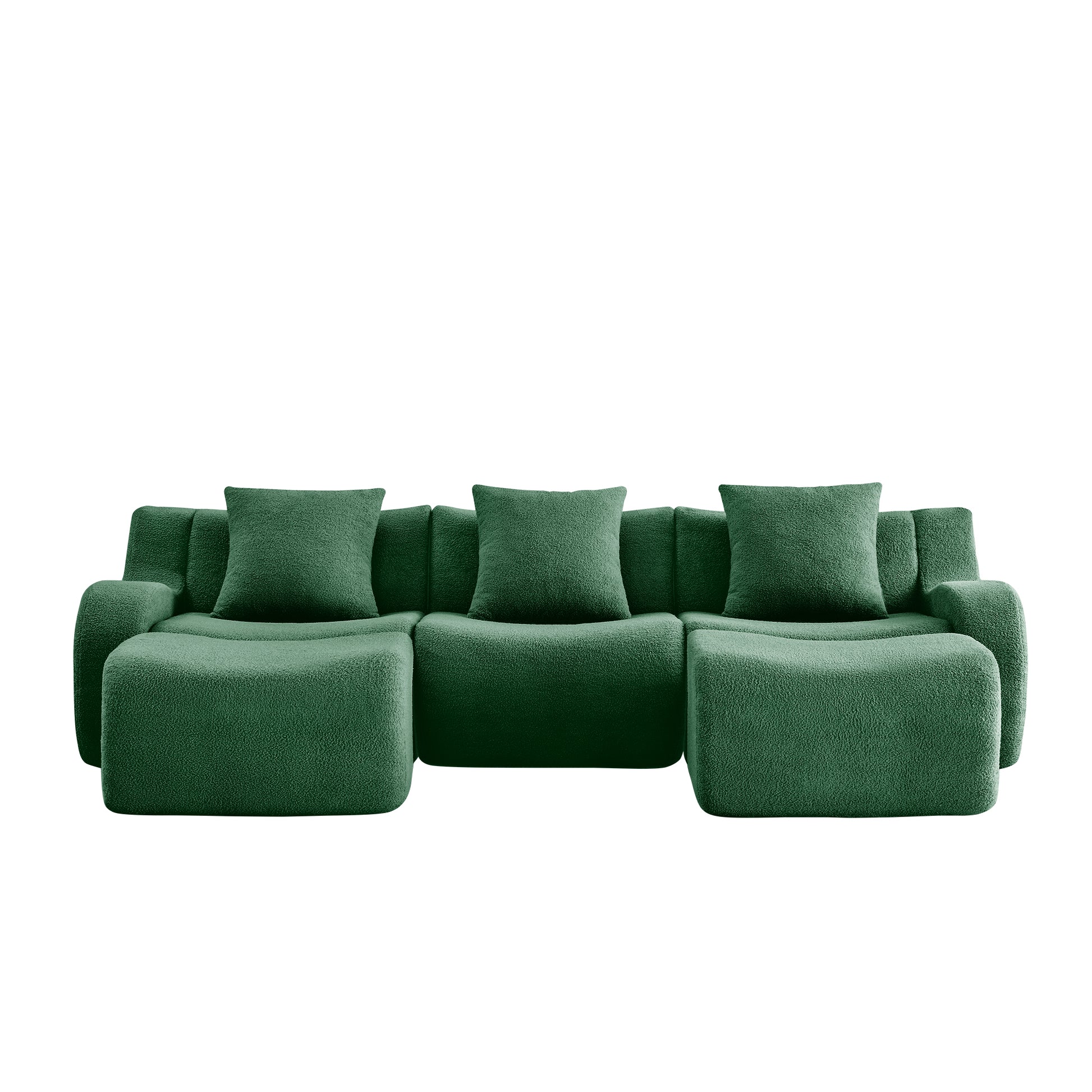 Chico green U-shaped sectional sofa front view isolated product image on white background